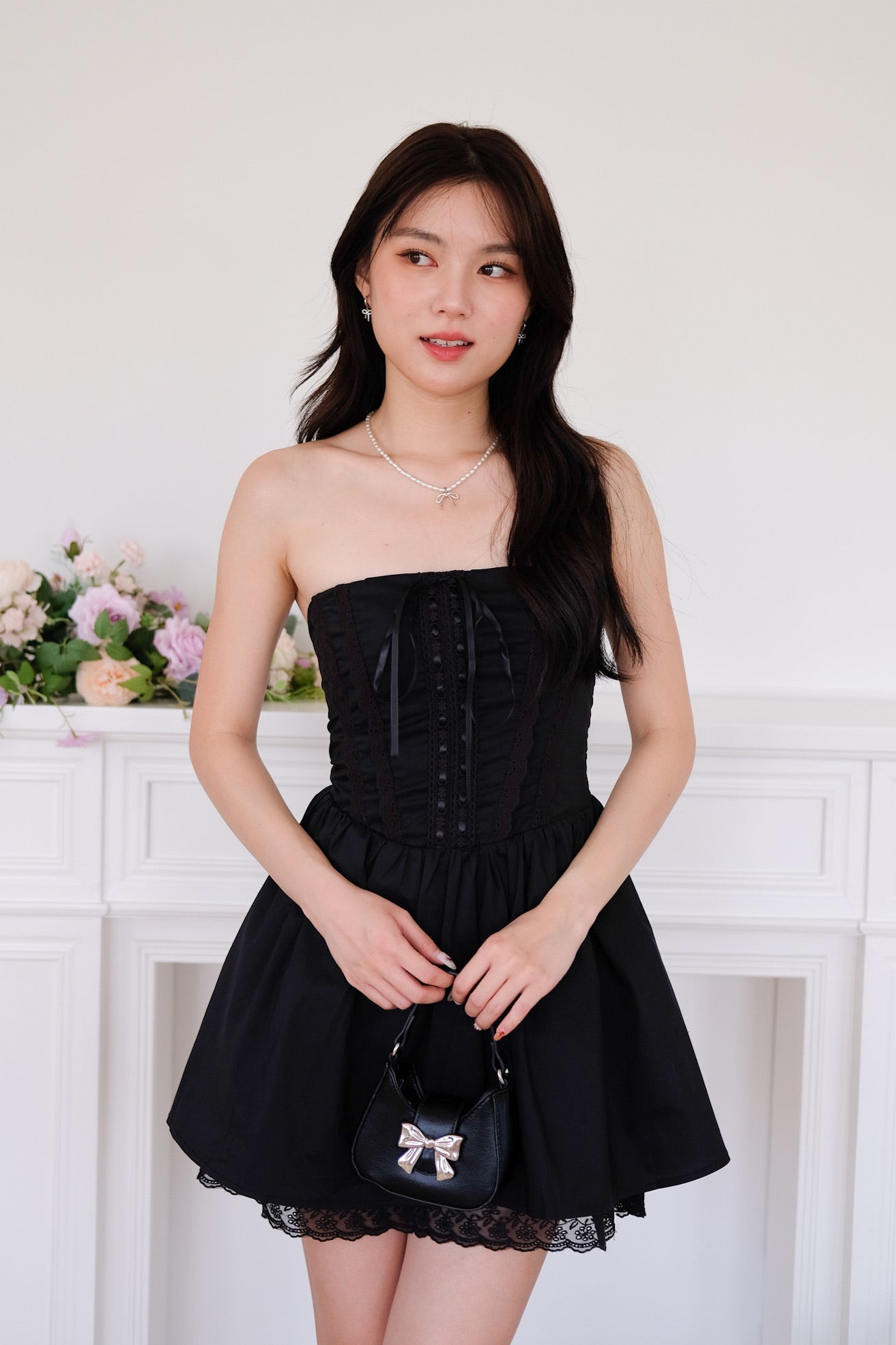 Avaline Lace Corset Tube Dress (Black)