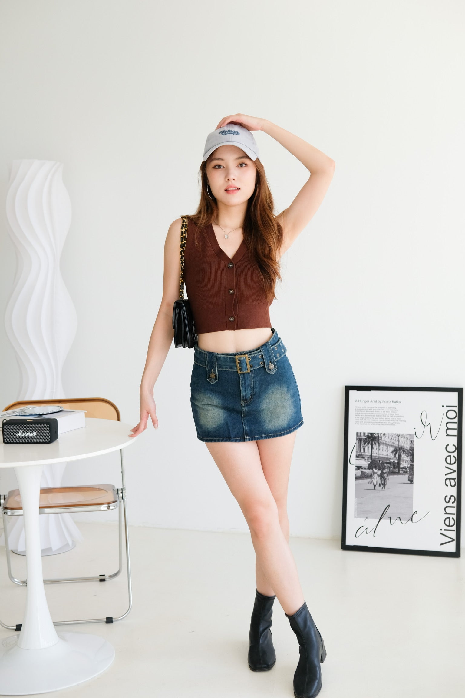 Faye Belt Denim Skirt (Denim Blue)