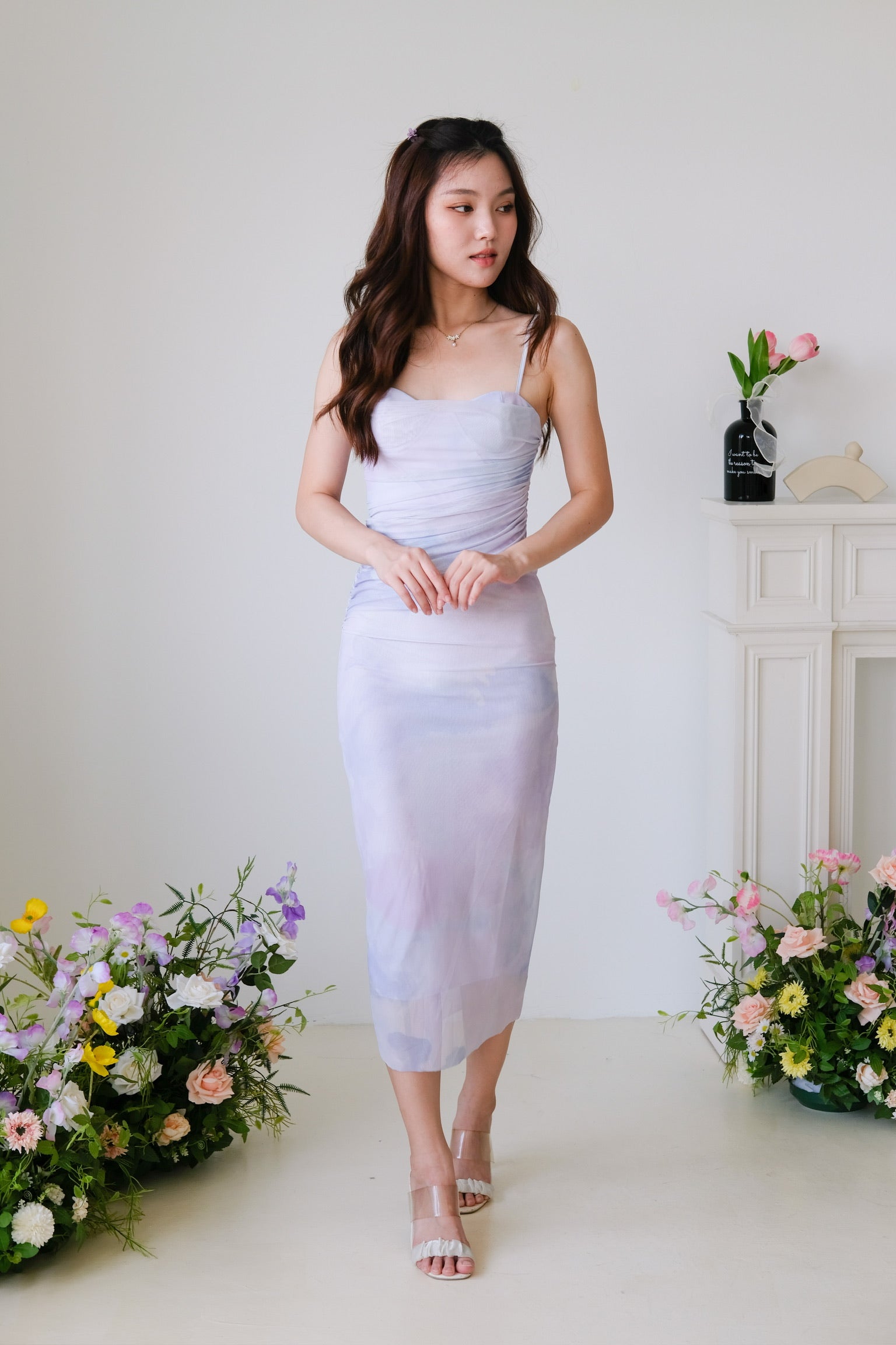 Lindsay Ombre Cowl Mesh Dress (Light Lavender)