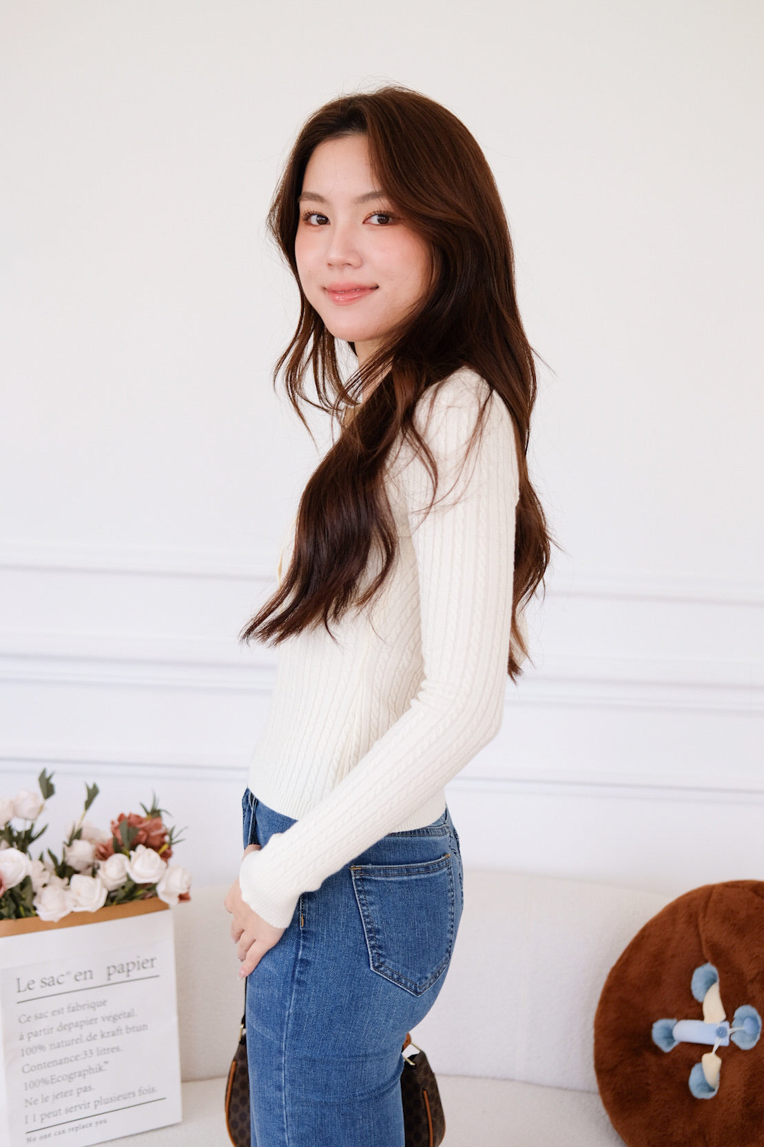 Cecily Buttoned Long Sleeves Knit Top (Cream) [ETA 13 Oct]
