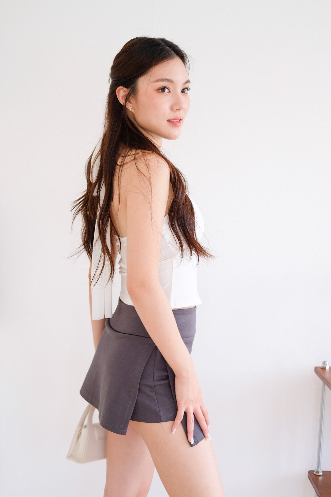Siren Padded Halter Self Tie Top (White)