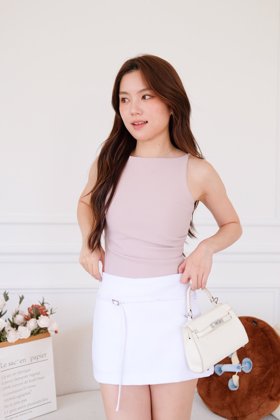 Tasha Mini Belt Skort (White)