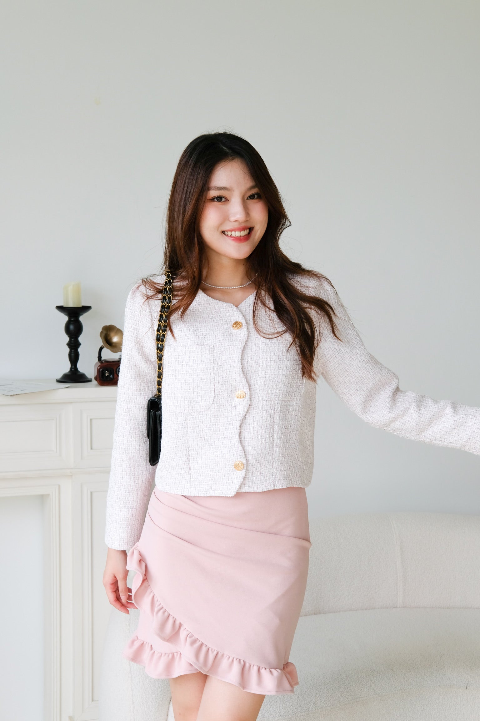 Jennie Wavy Tweed Outerwear (Baby Pink)