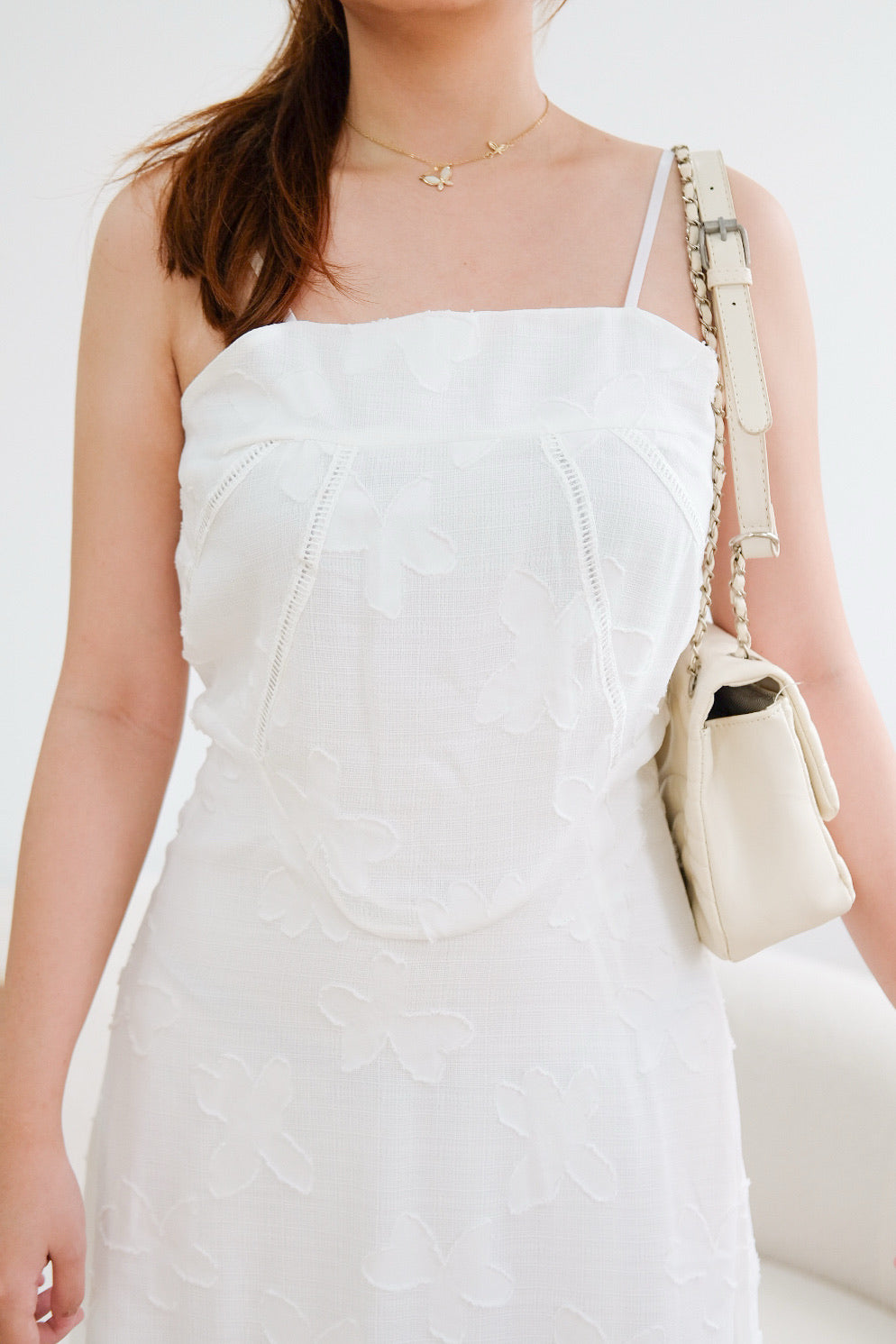 White Floral Organza Maxi Dress