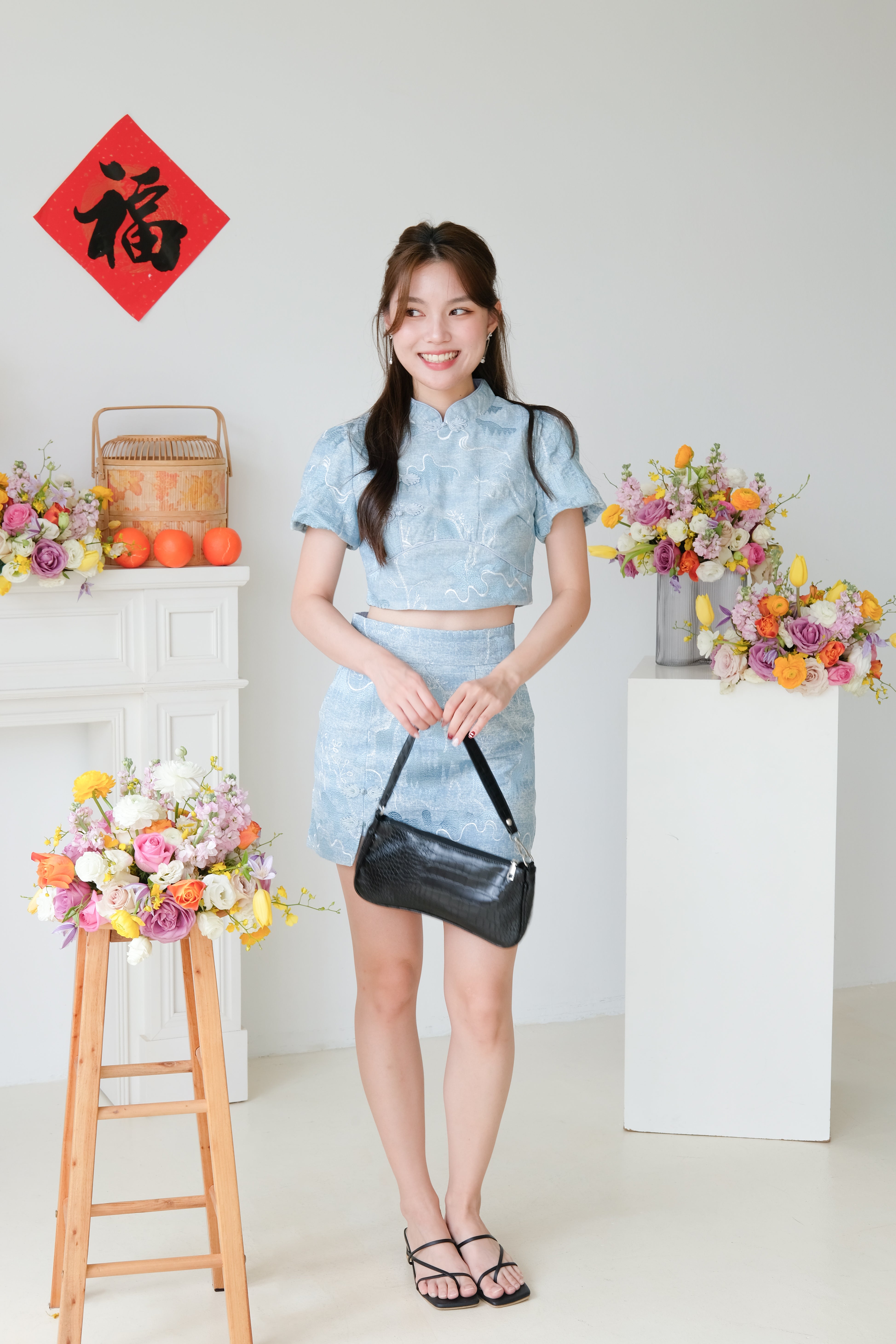 Bing Shan Modern Denim Cheongsam Set (Ice Blue)