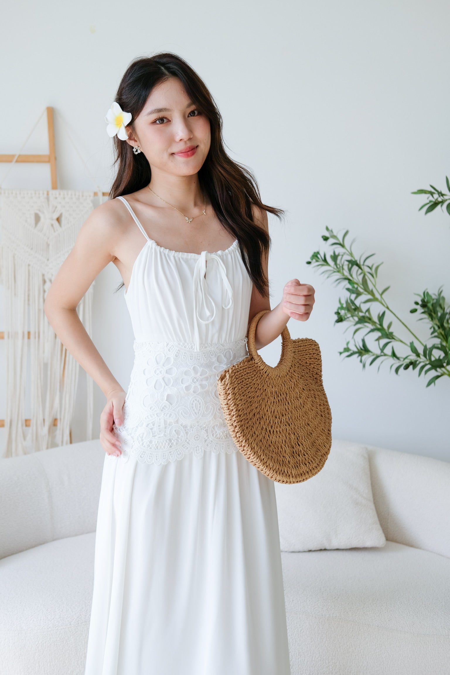 Saphira Crochet Maxi Dress (White)