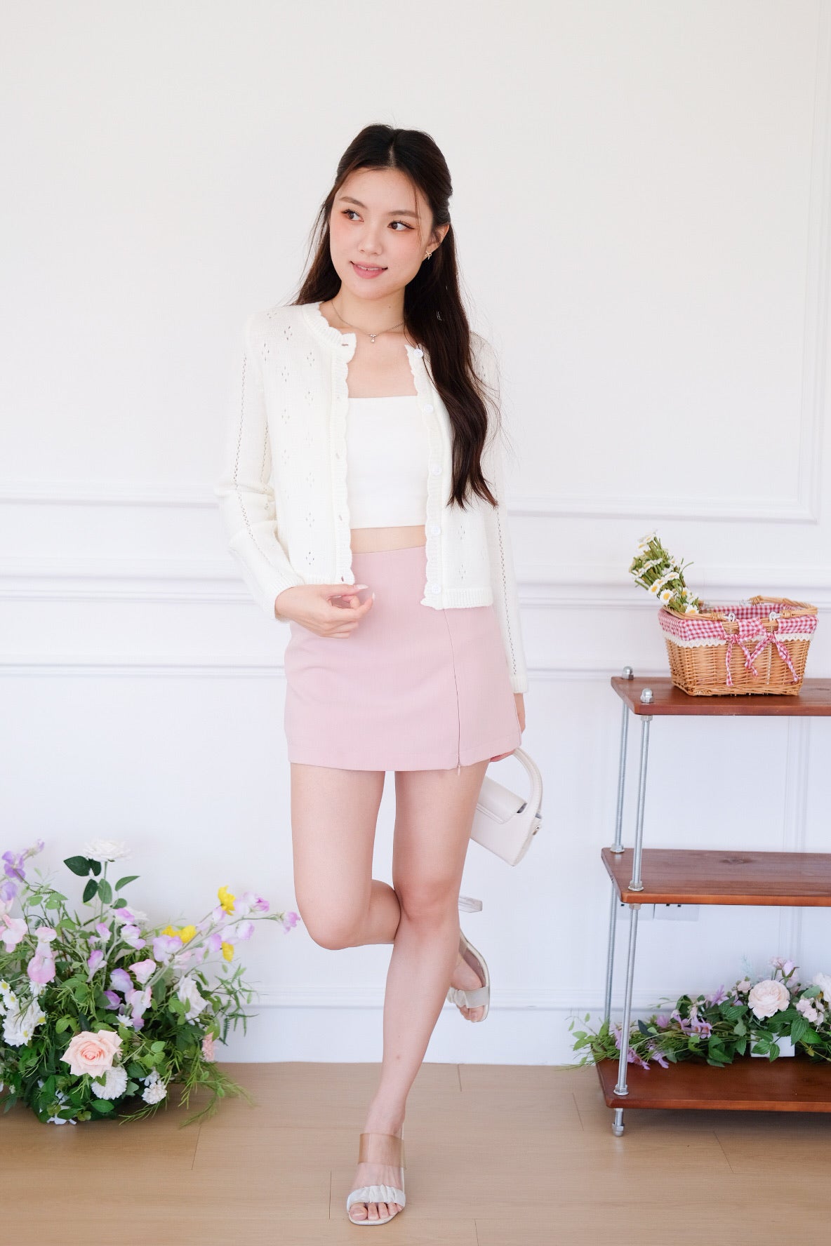 Mirae Soft Fuzzy Knit Cardigan (White)
