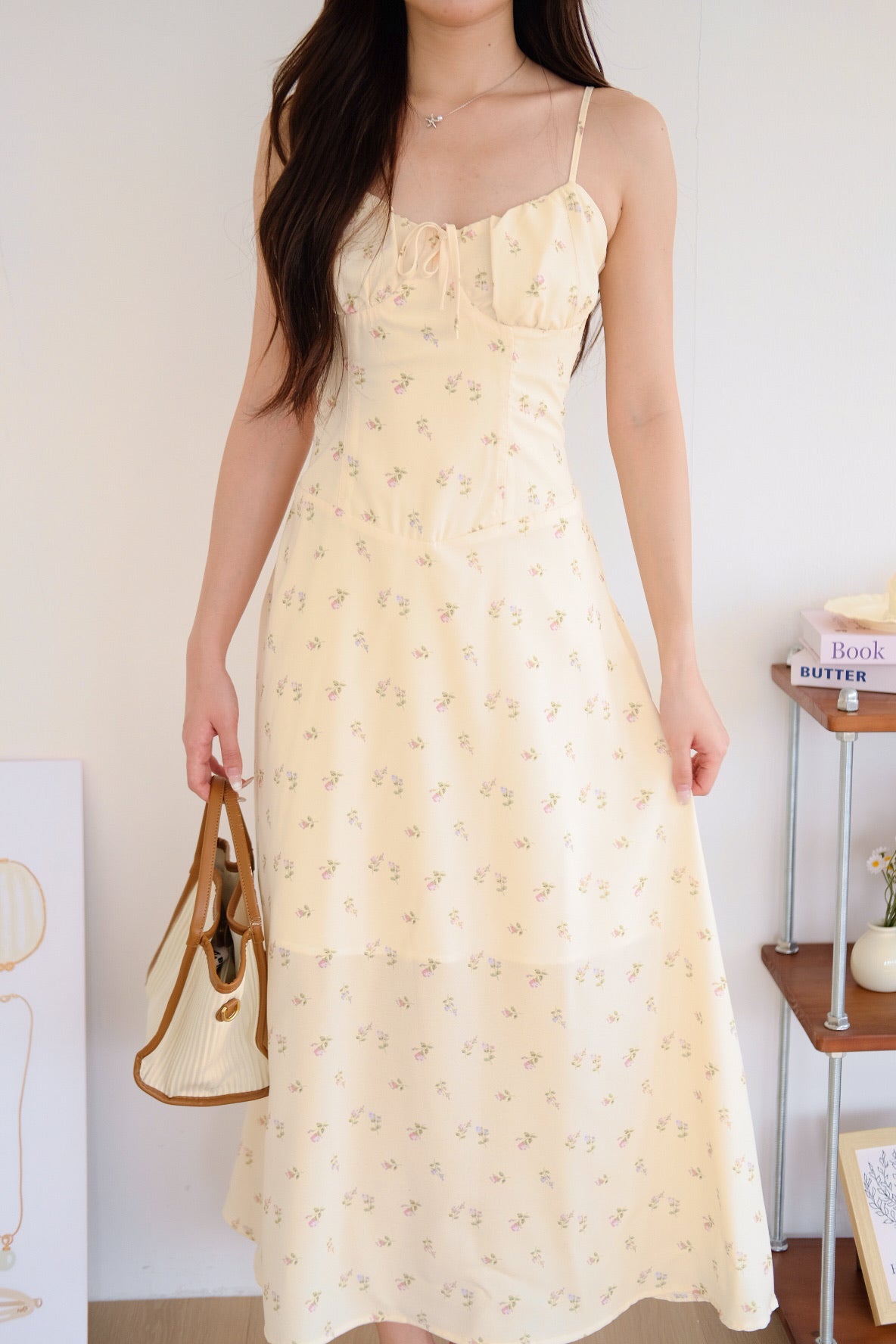 Aubrey Floral Ruched Maxi Dress (Cream)
