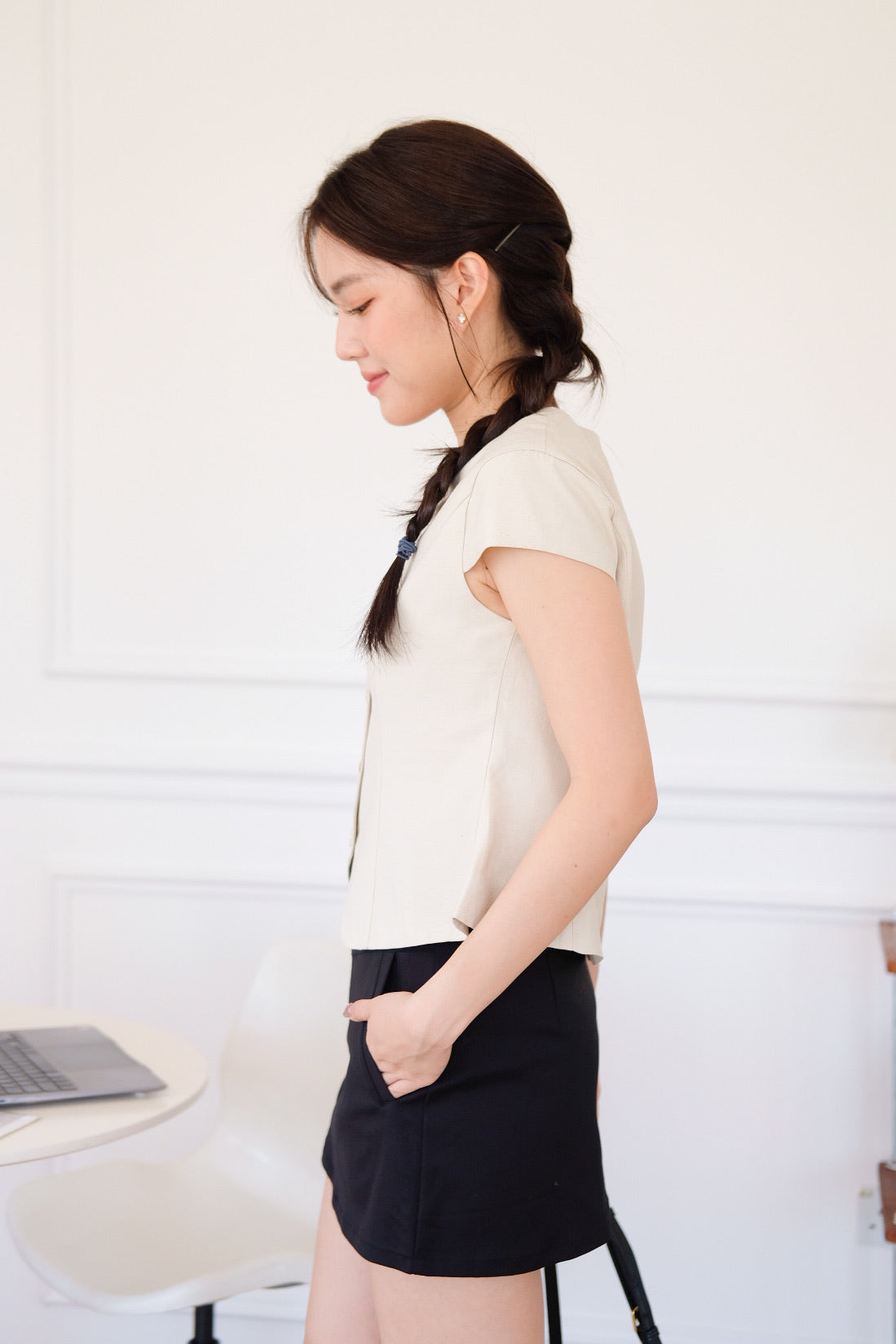 Midori Muji Button Top (Oat Beige)
