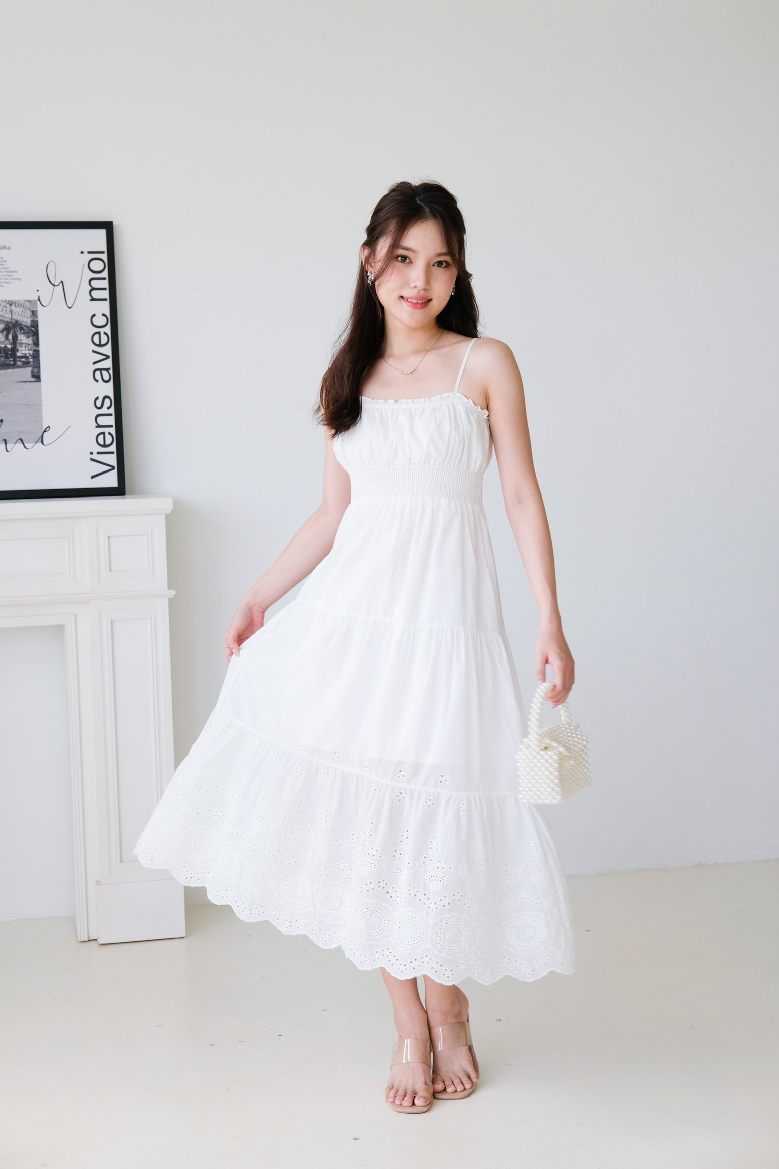 Adelaide Smocked Eyelet Maxi Dress (White)