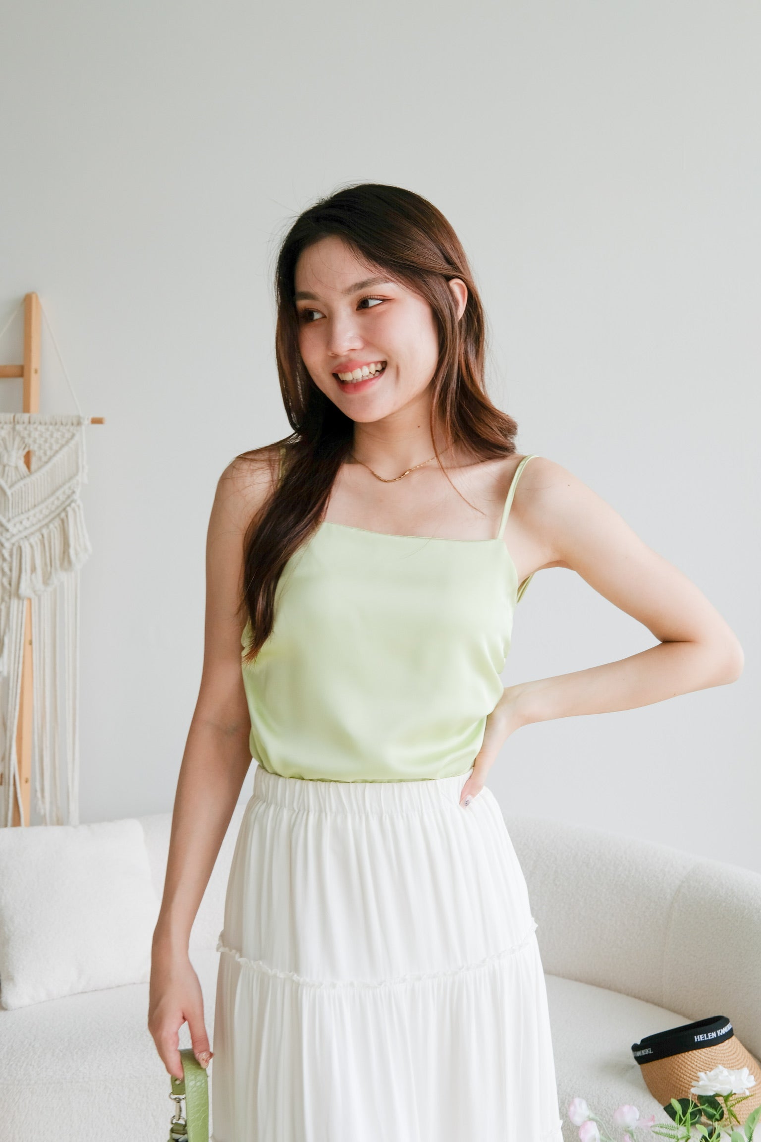 Emma Bareback Satin Top (Lime Green)