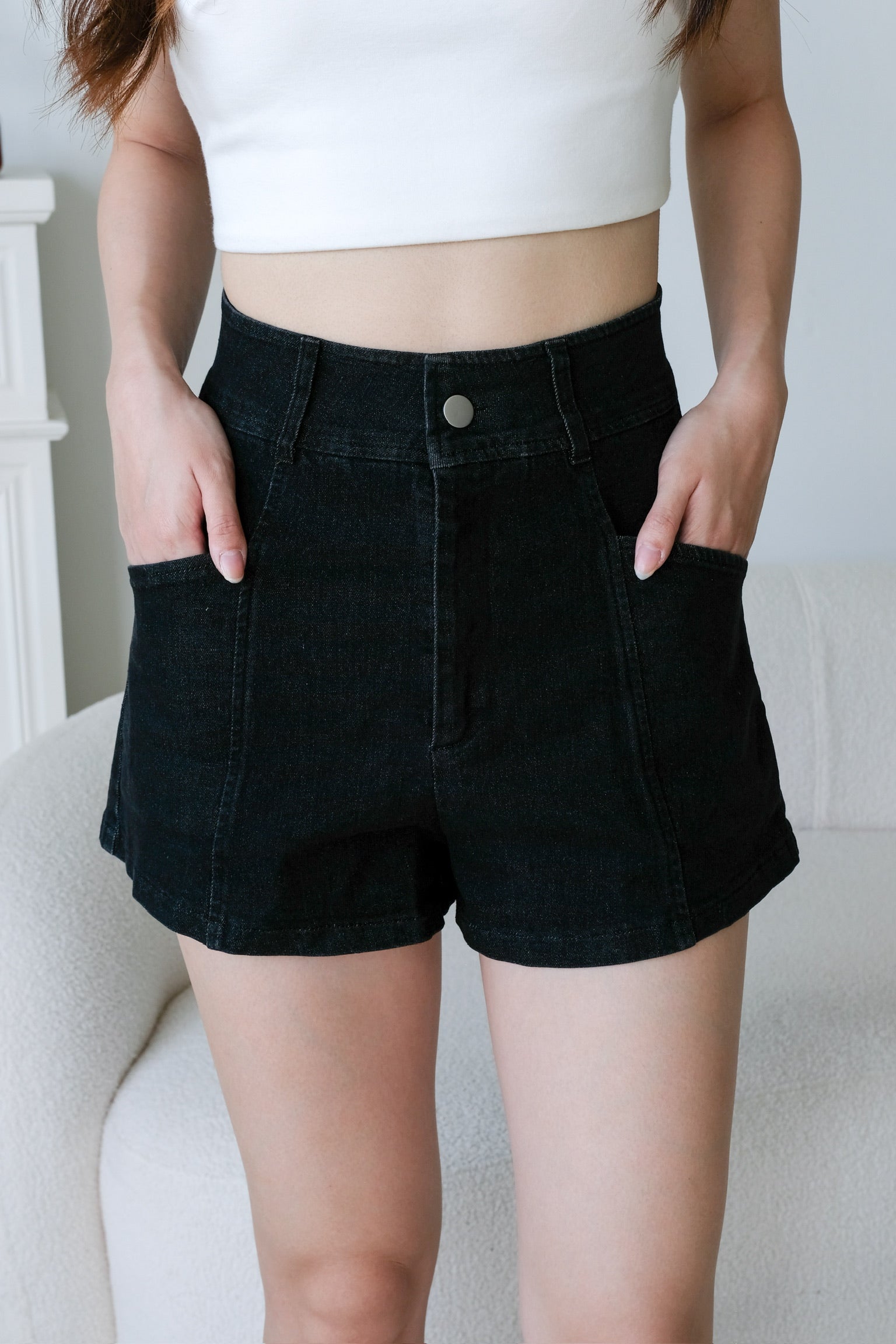 24/7 Denim High Waist Shorts (Black)