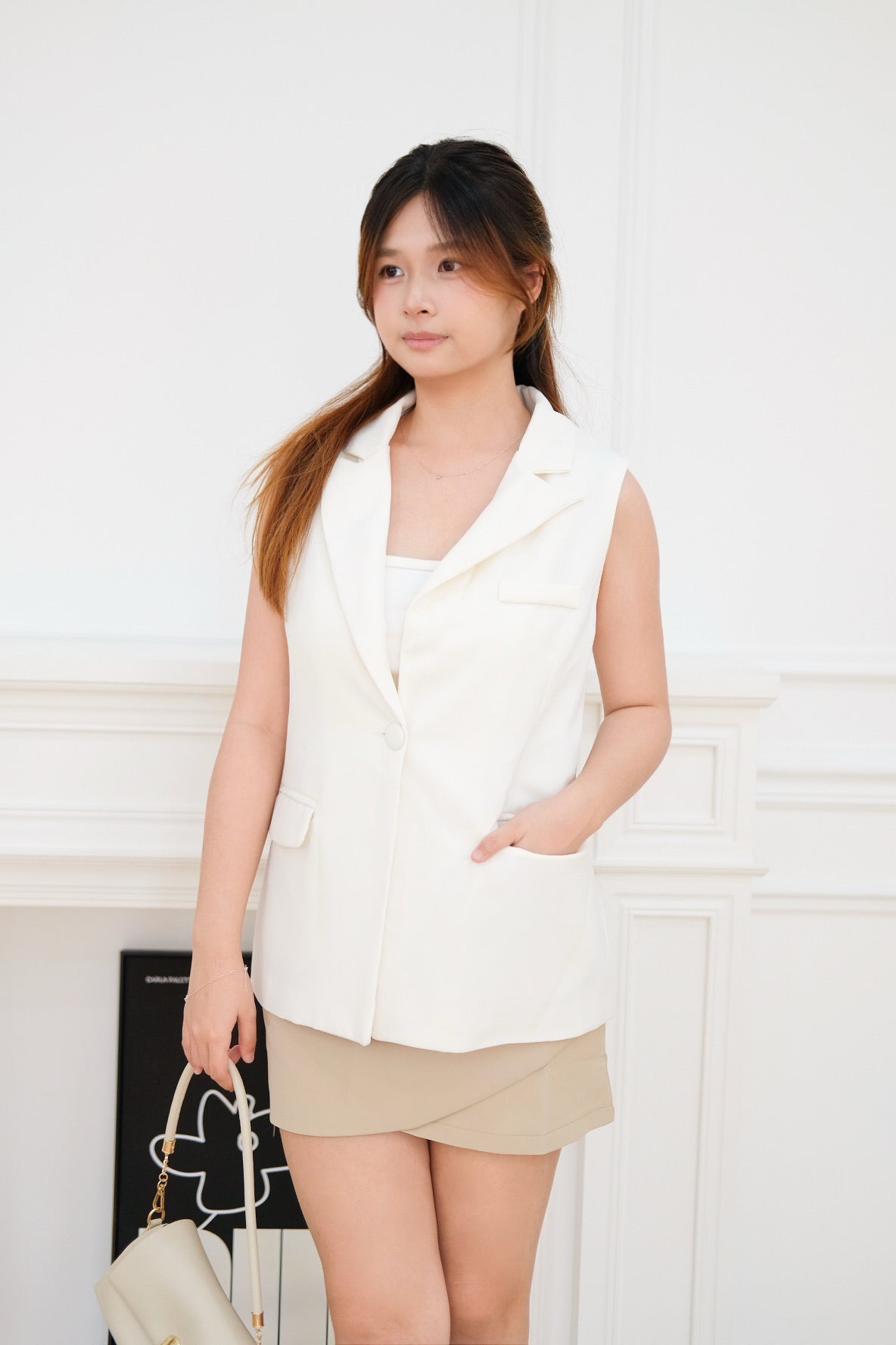 Blazer Vest Button Outerwear (White)