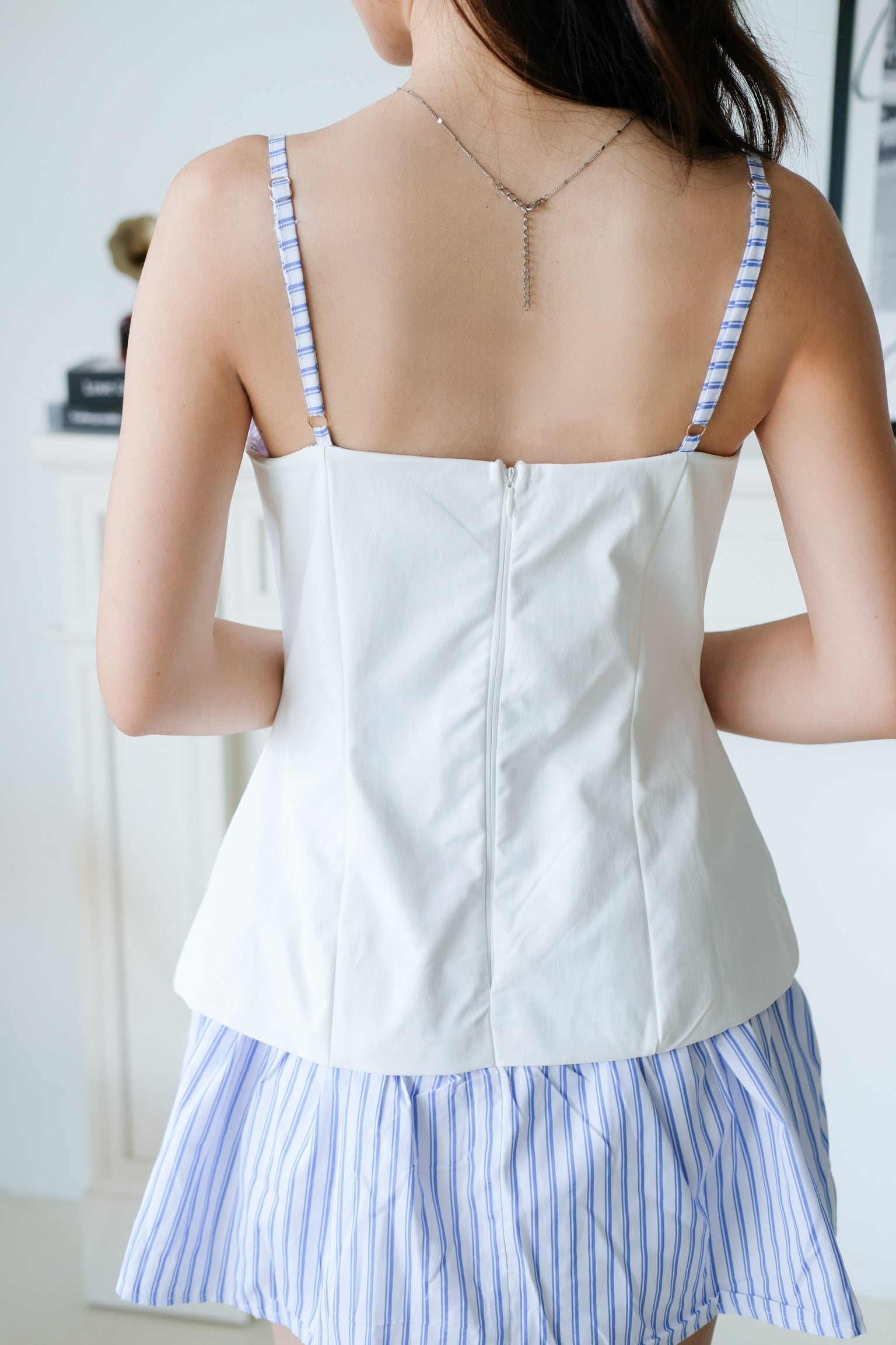 Camie Stripes Contrast Dress (White Blue Stripes)