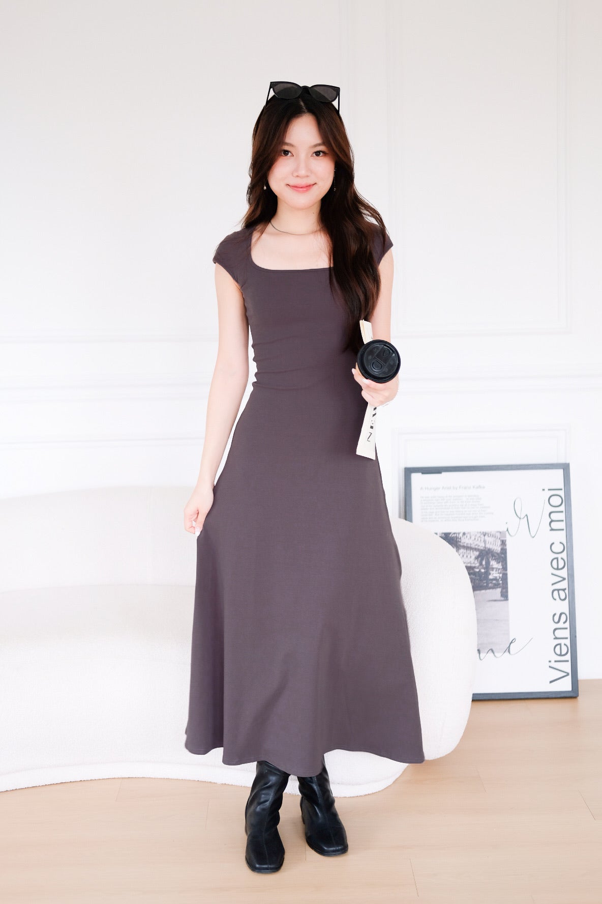 Jillian Padded Skater Maxi Dress (Steel Grey)