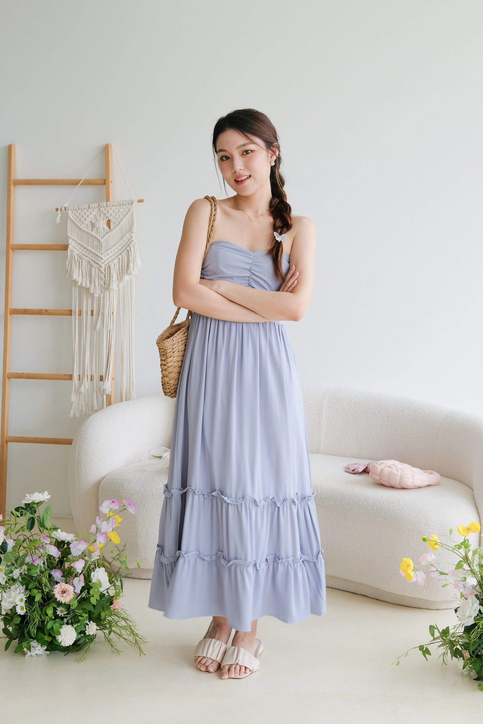 Anna Sweetheart Tube Maxi Dress (Dusty Blue)