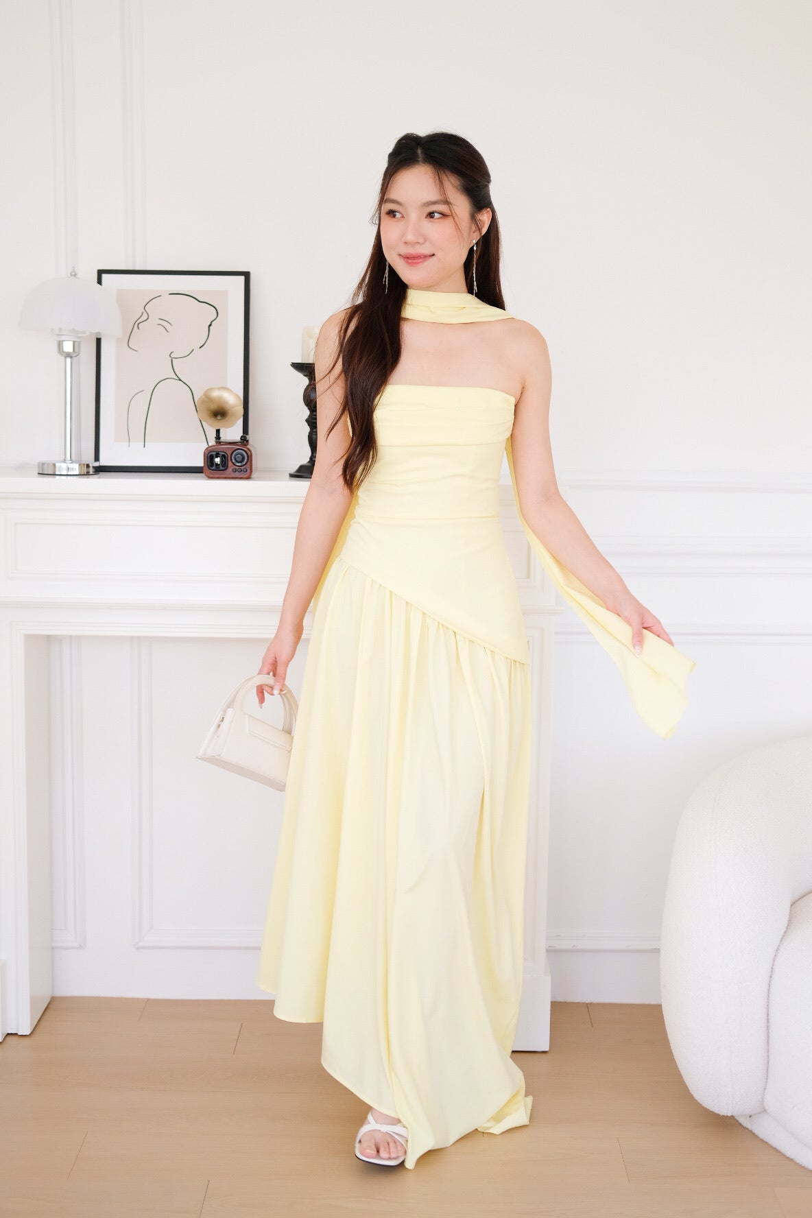 Kellie Asymmetrical Tube Maxi Dress (Sunshine Yellow)