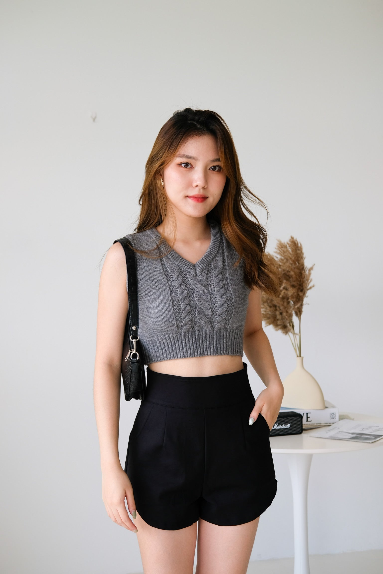 Aleena Knit Cropped Vest (Grey)