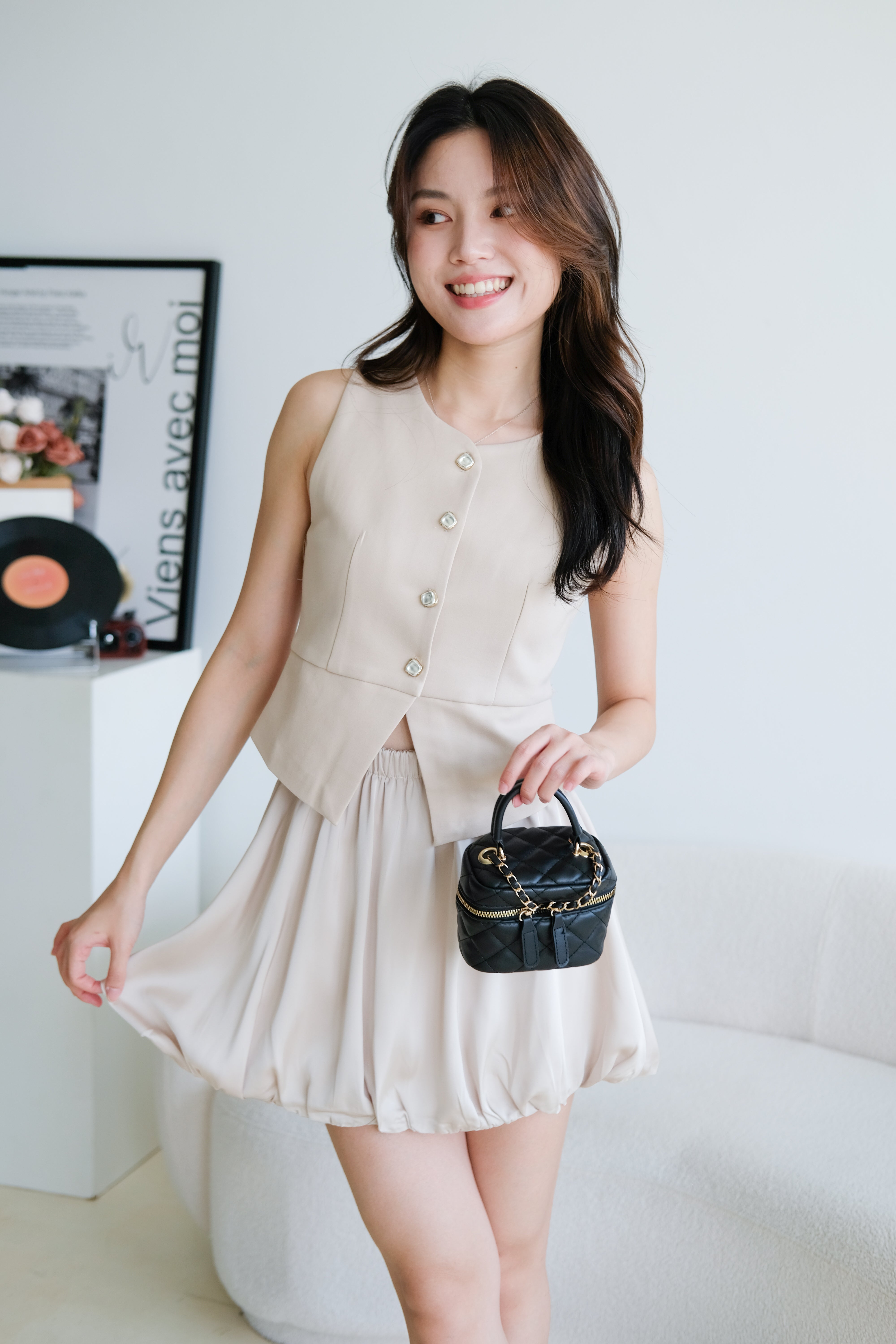 Valerie Round Neck Vest Top (Khaki)