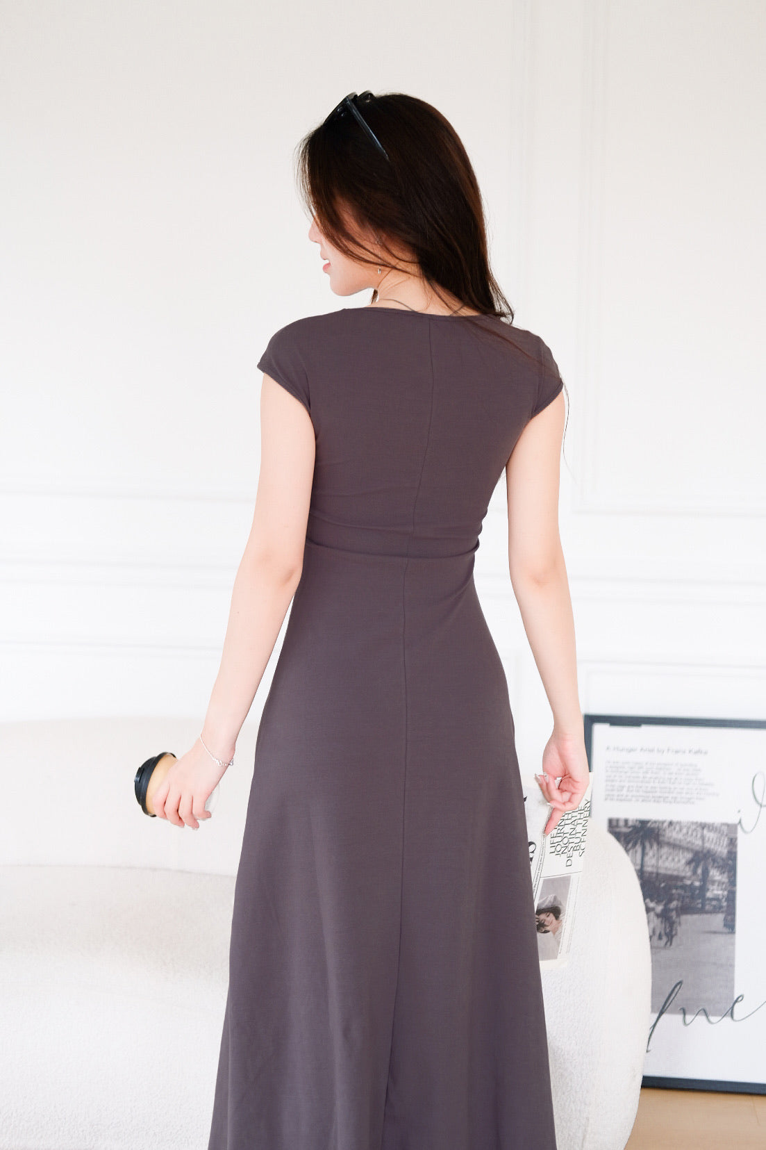 Jillian Padded Skater Maxi Dress (Steel Grey)