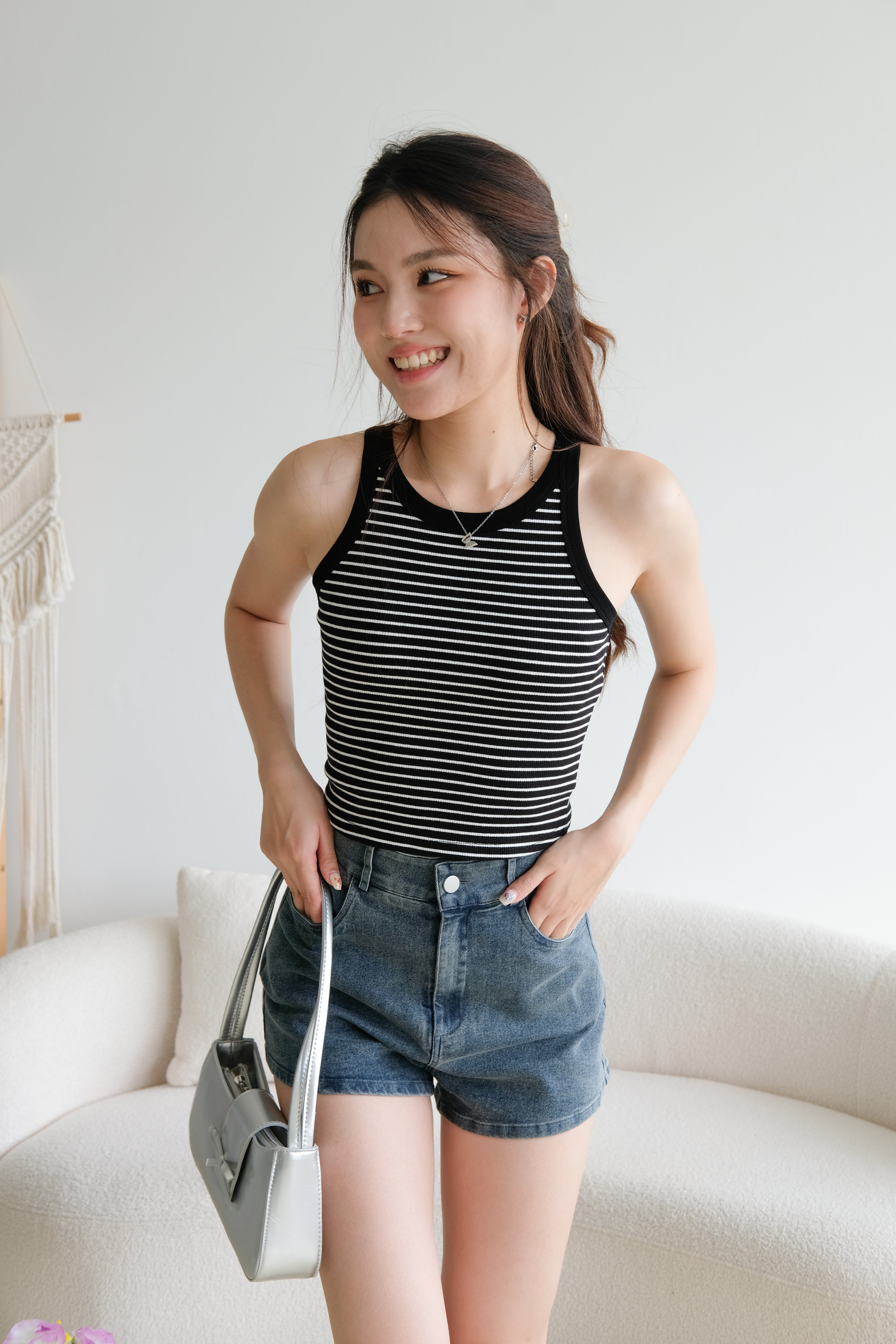 Harper Contrast Halter Crop (Black Stripes)