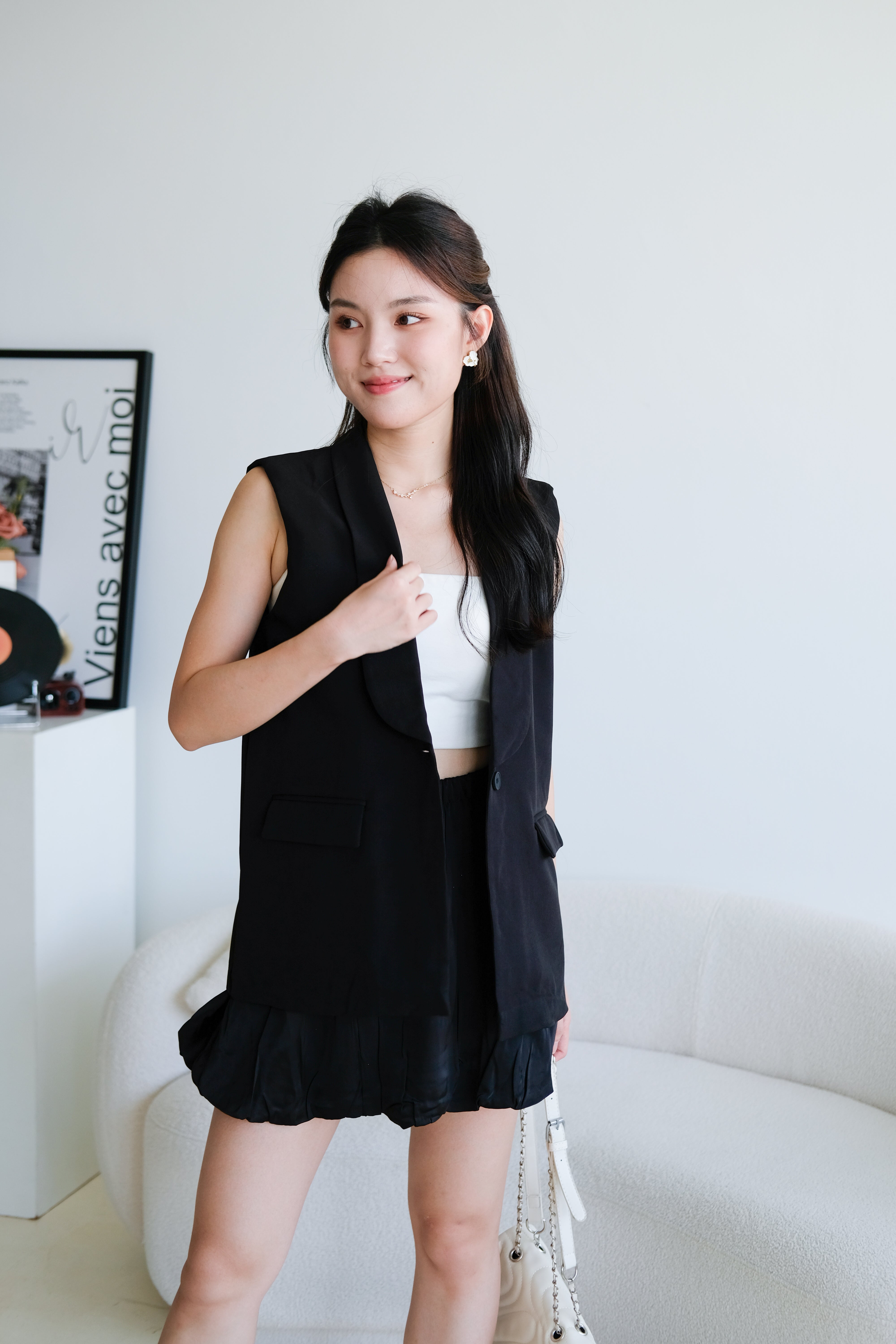 Zora Blazer Long Vest (Black)