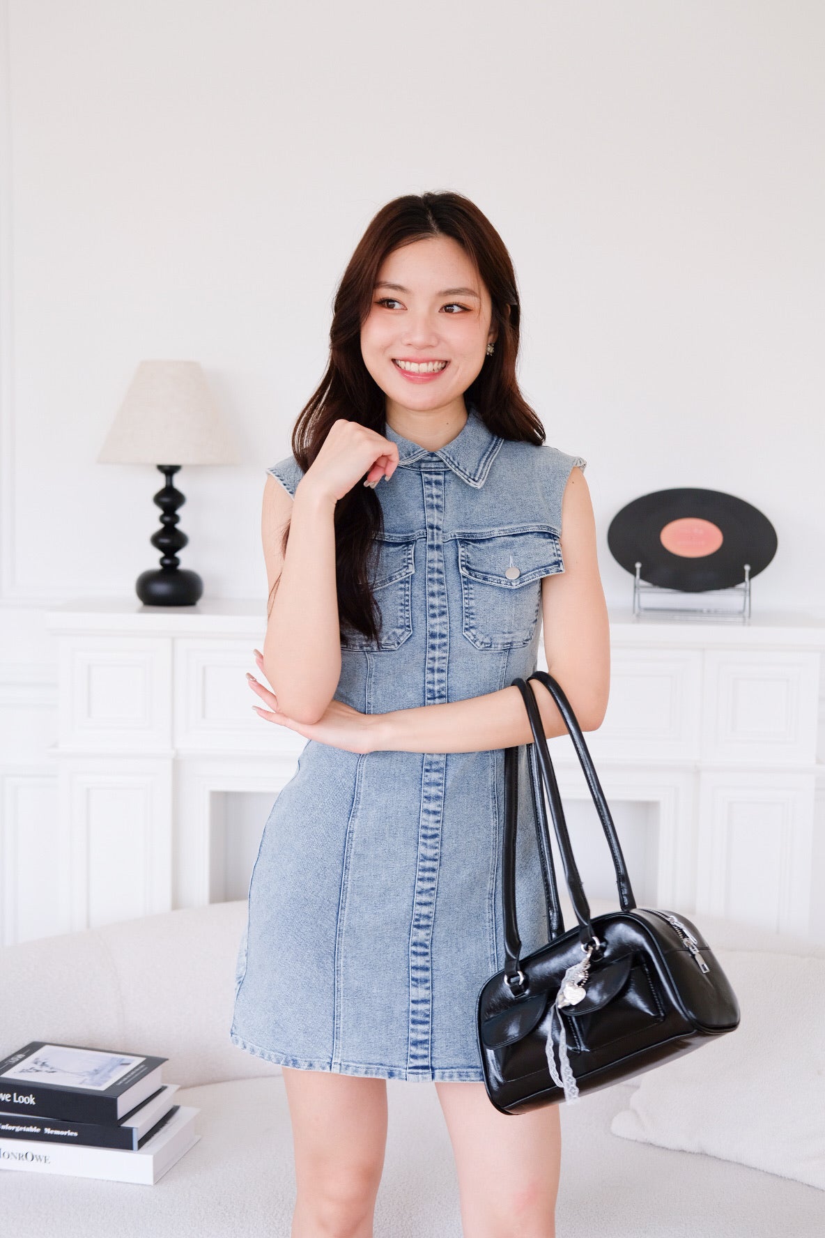 Zia Collared Denim Dress (Acid Light Blue)