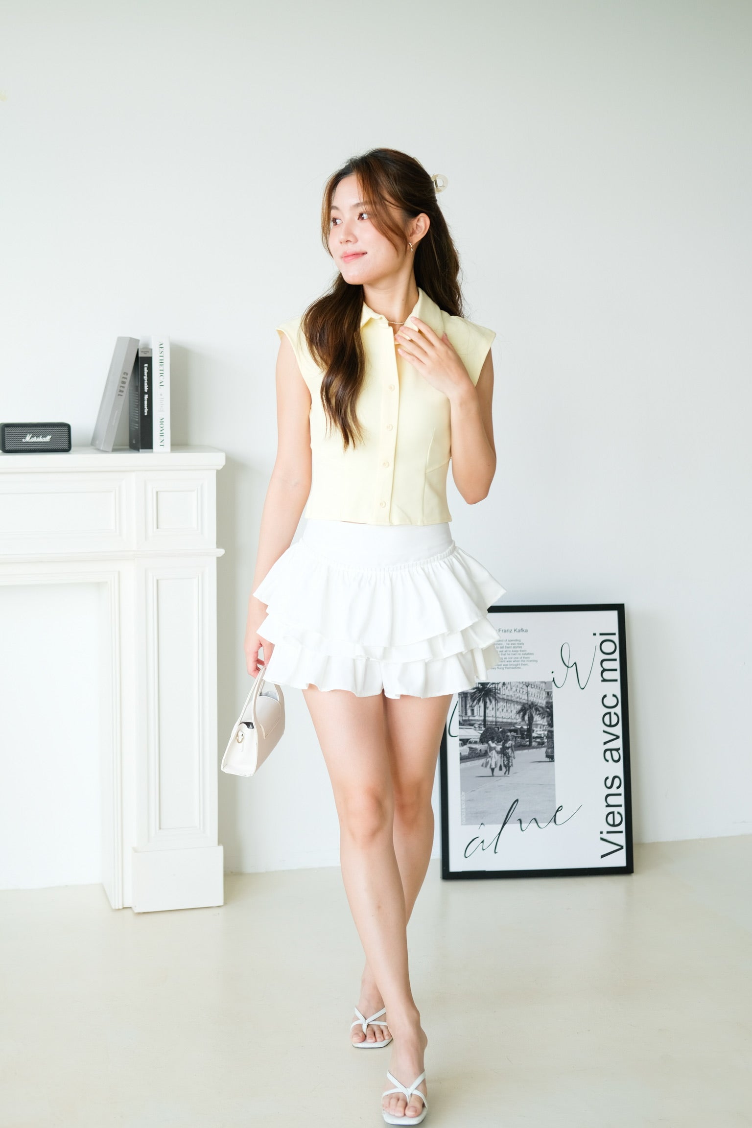 Esme Collared Cropped Top (Yellow)