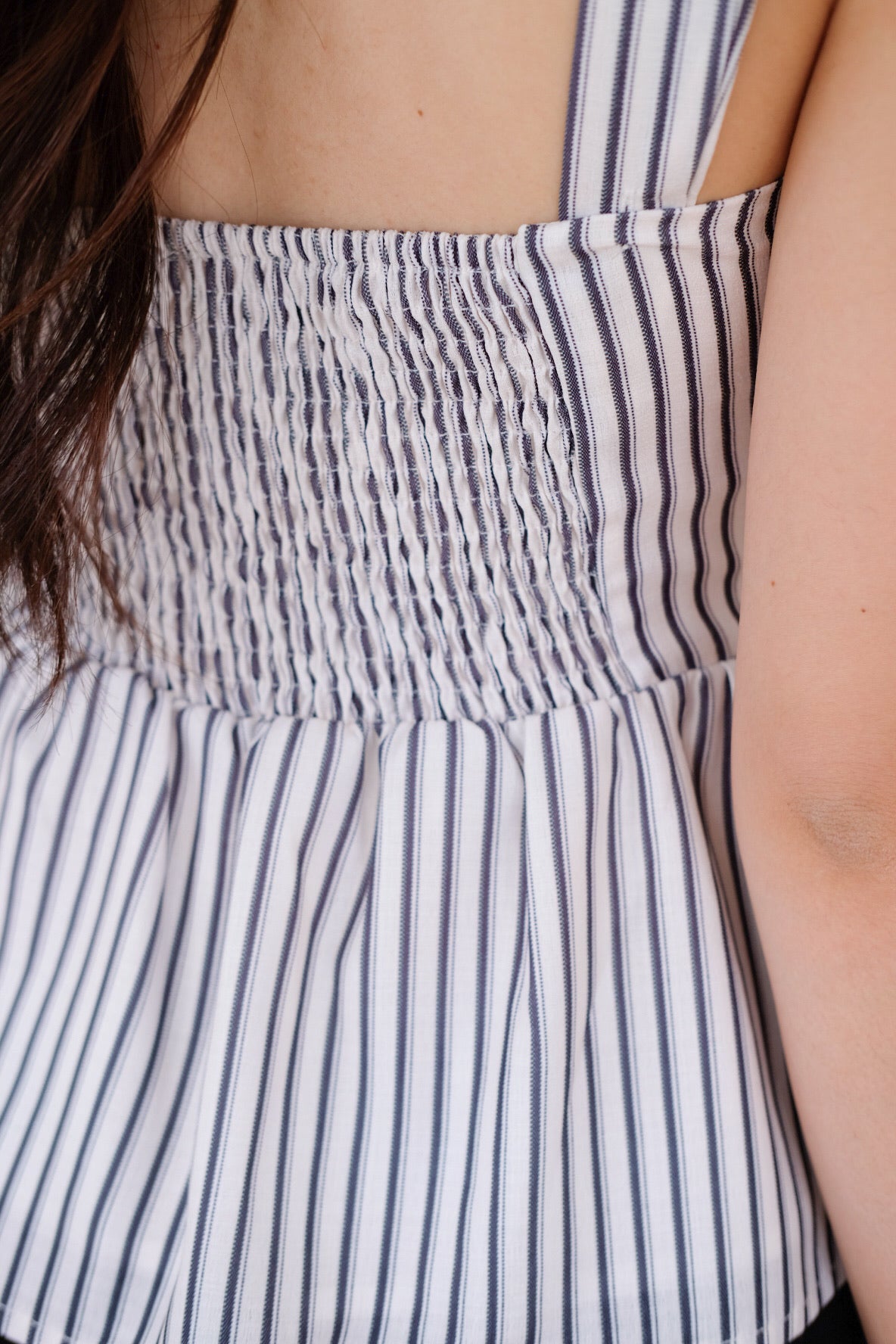 Naylie Peplum Front Slit Top (Blue Stripes)