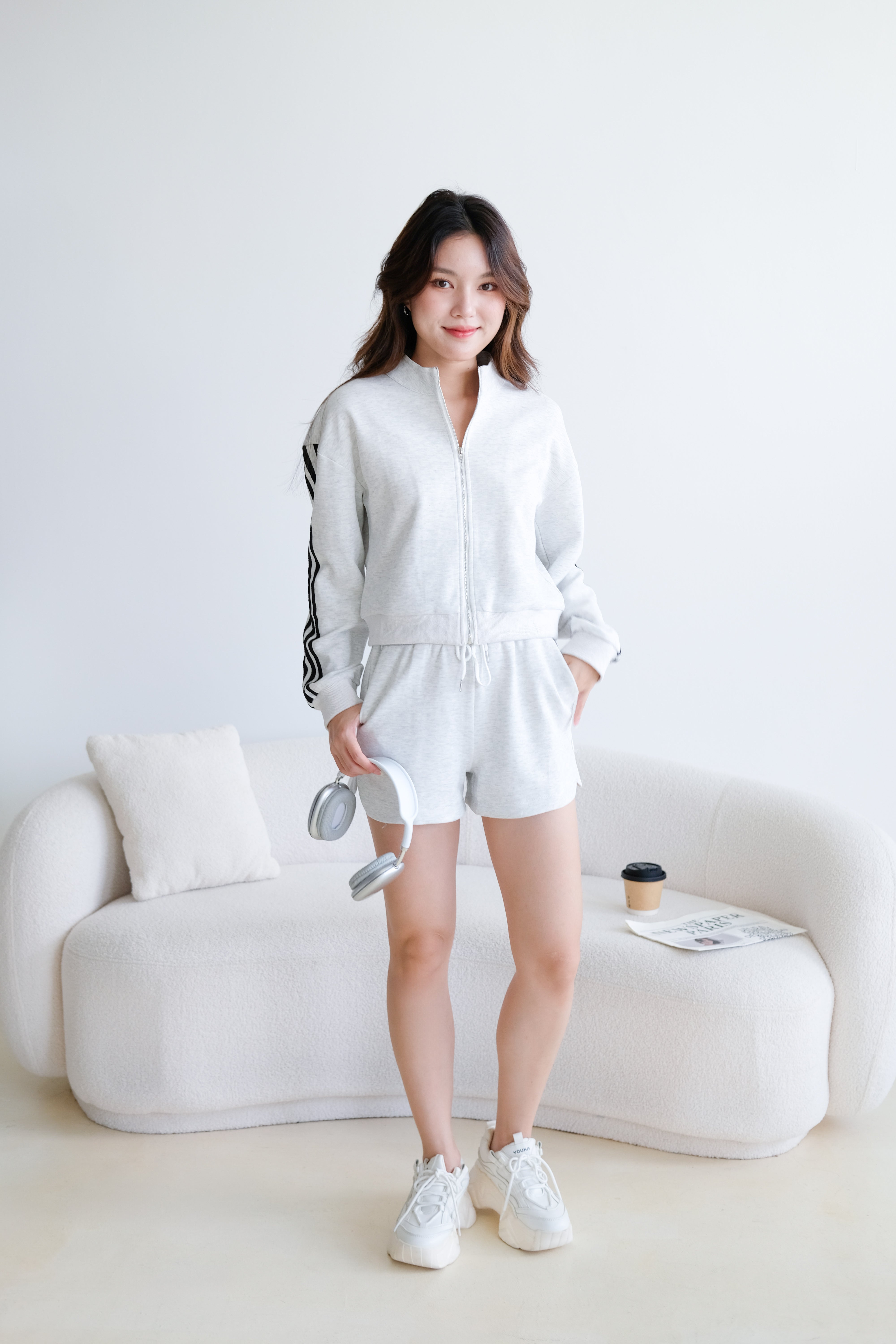 Day Off Stripes Lounge Set (Light Grey)