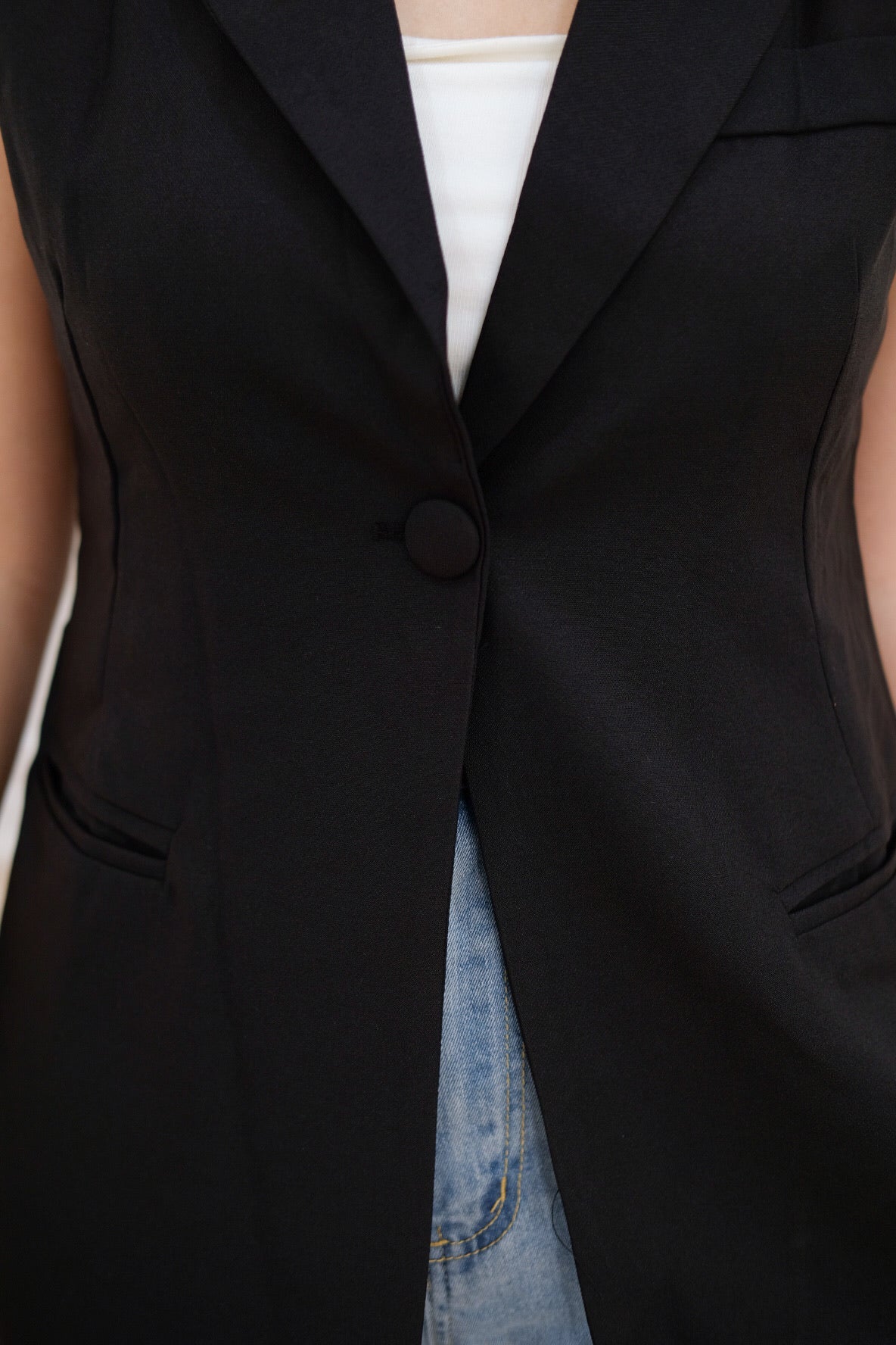 Blazer Vest Button Outerwear (Black)
