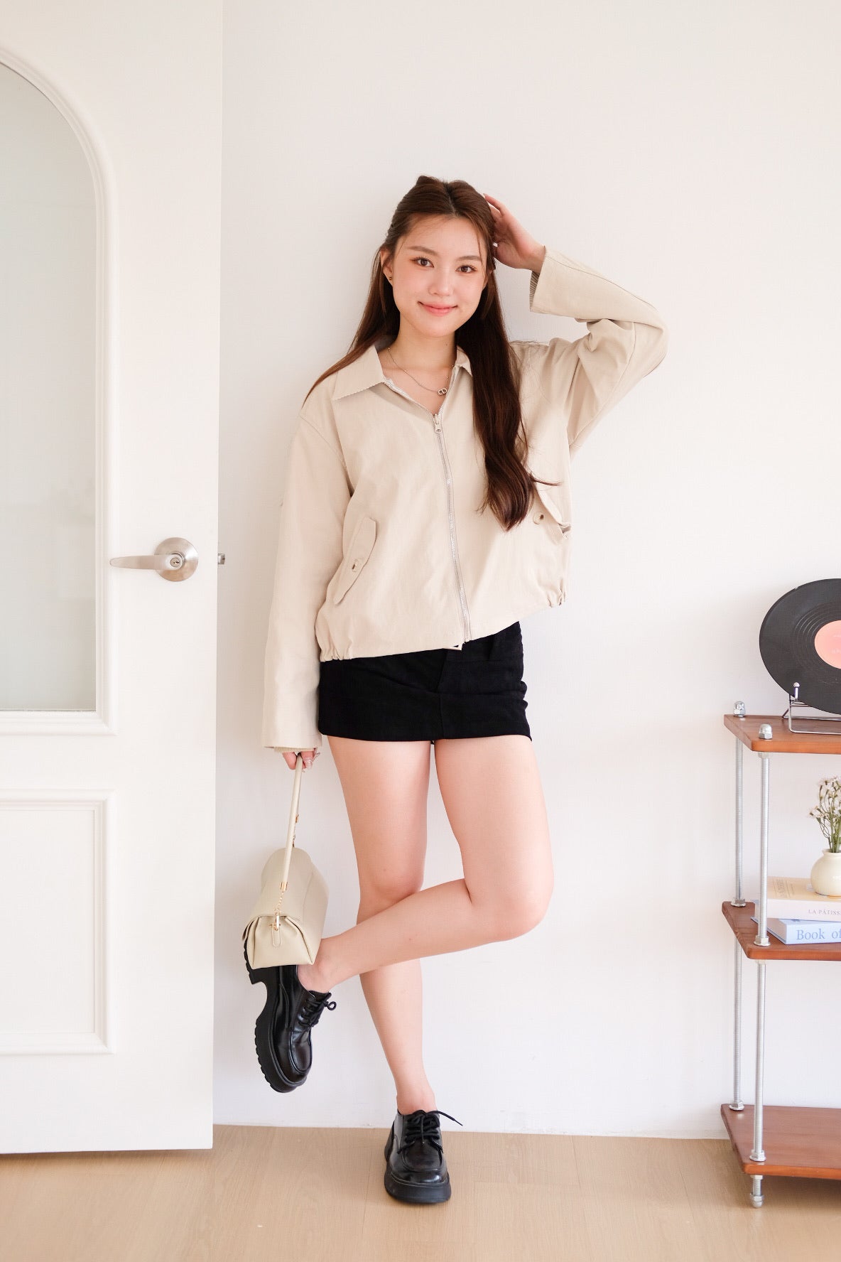 Atley Reversible Bomber Jacket (Latte Beige)