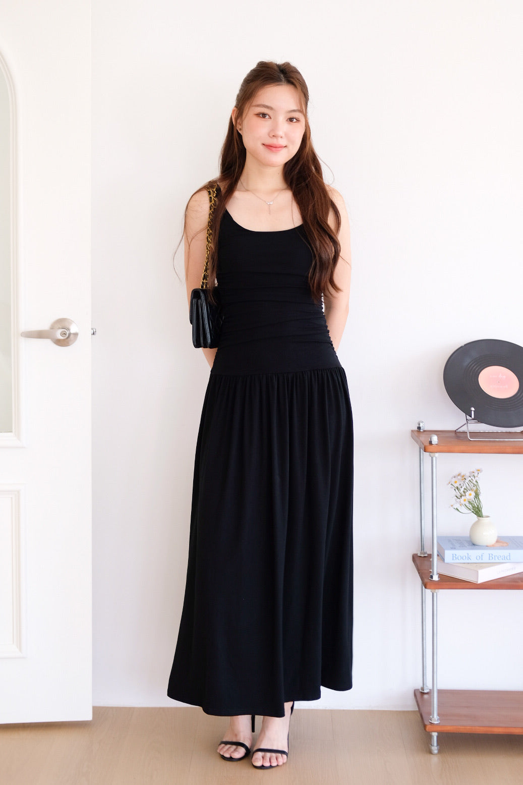 Rosalyn Scoop Ruched Maxi Dress (Black)