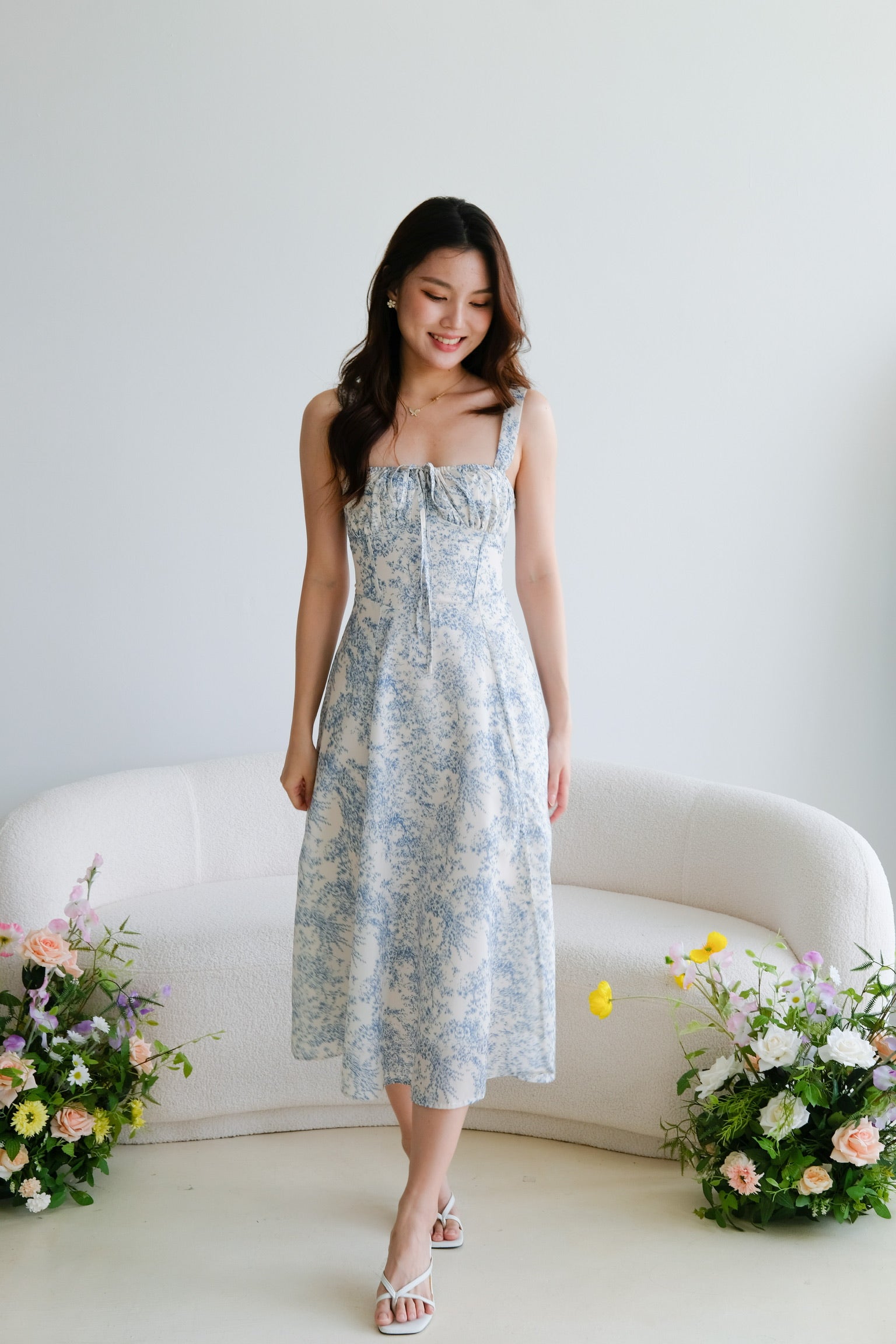 Maisy Ruched Porcelain Maxi Dress (Sky Blue)