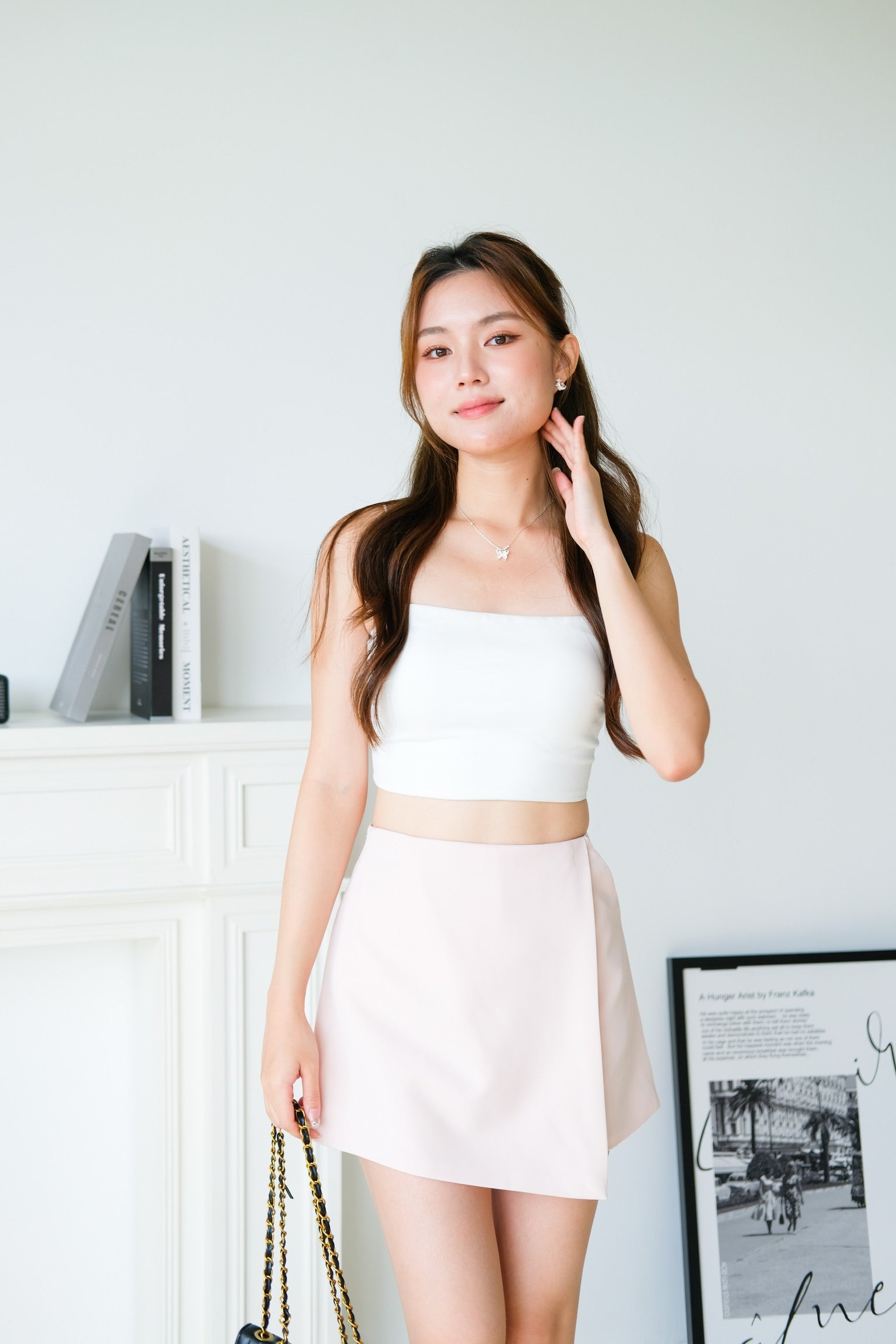 Arden Wrapped Elastic Waist Skorts (Pale Pink)