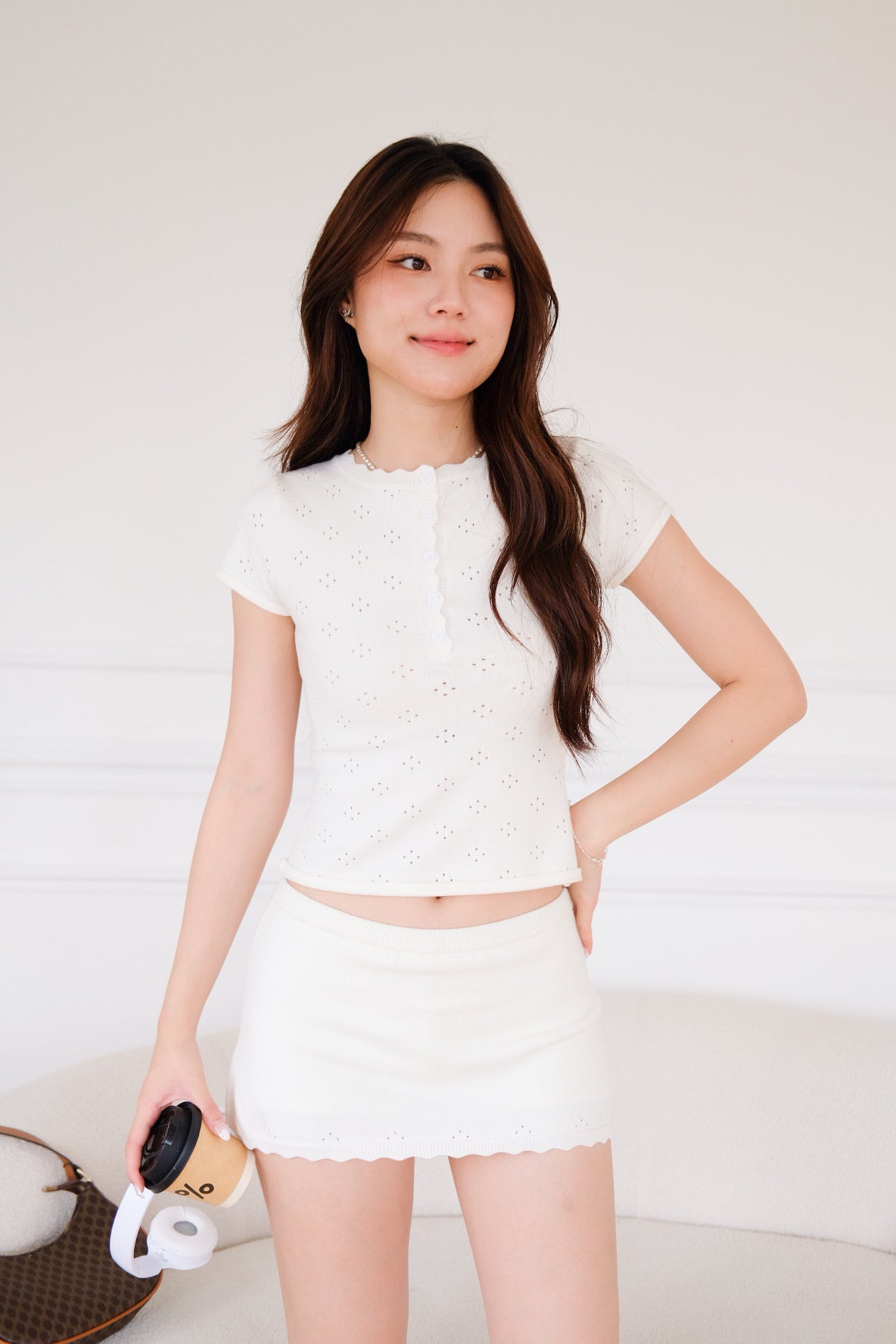 Tyla Scalloped Pointelle Top (Off White)
