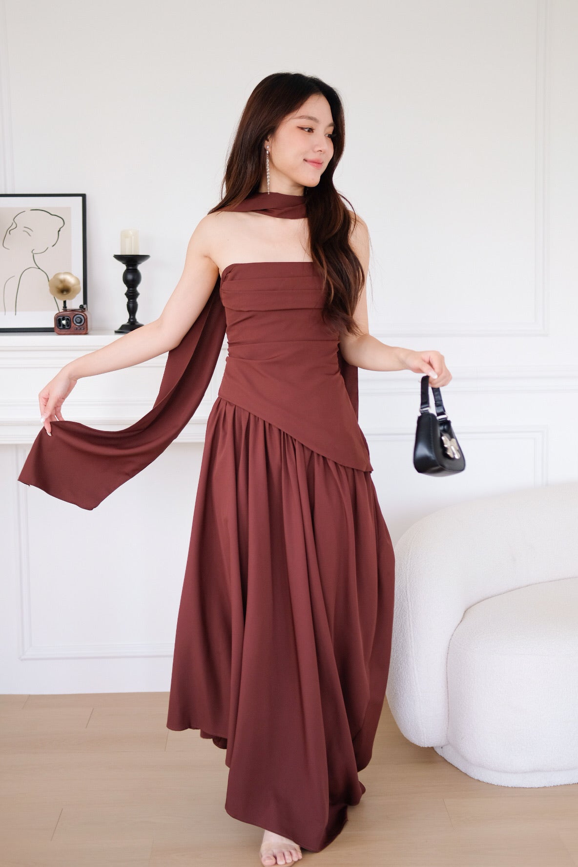 Kellie Asymmetrical Tube Maxi Dress (Mocha)