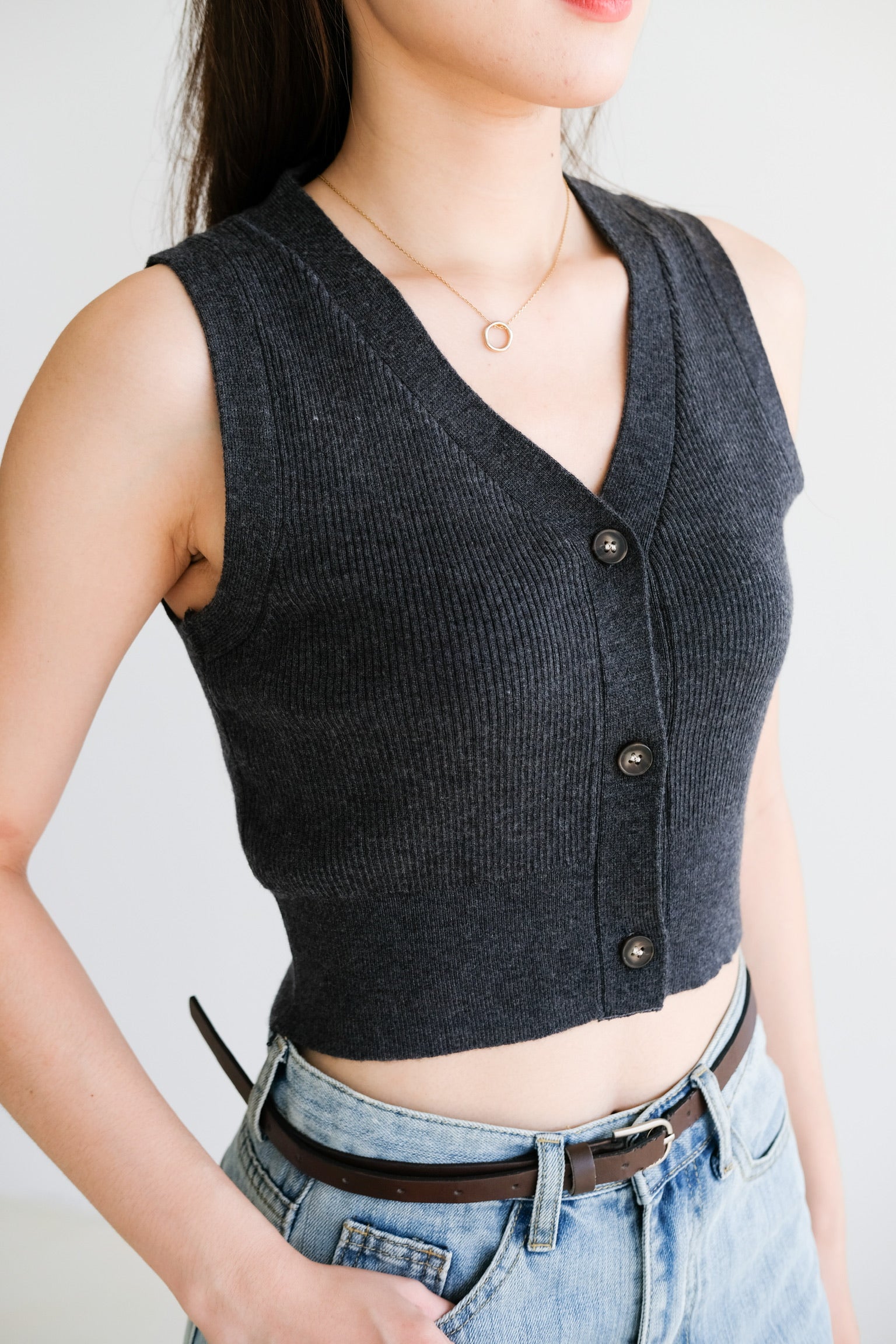 Nadia V Neck Vest Top (Steel Grey)