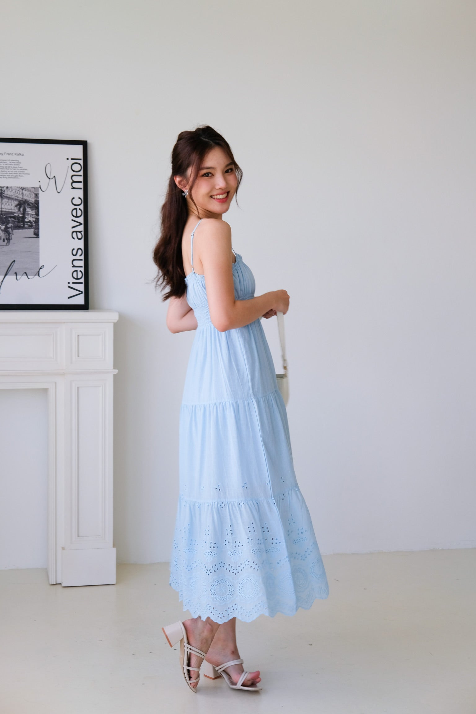 Adelaide Smocked Eyelet Maxi Dress (Sea Blue)