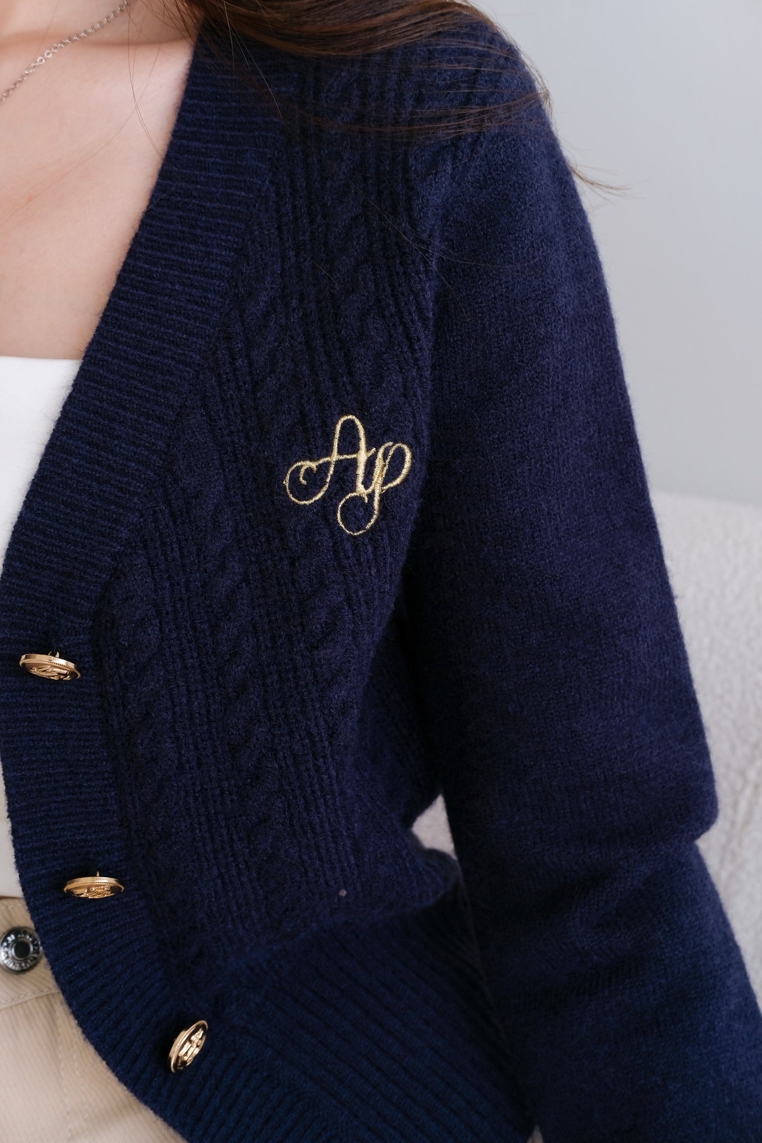 Hermione College Knit Cardigan (Navy Blue)