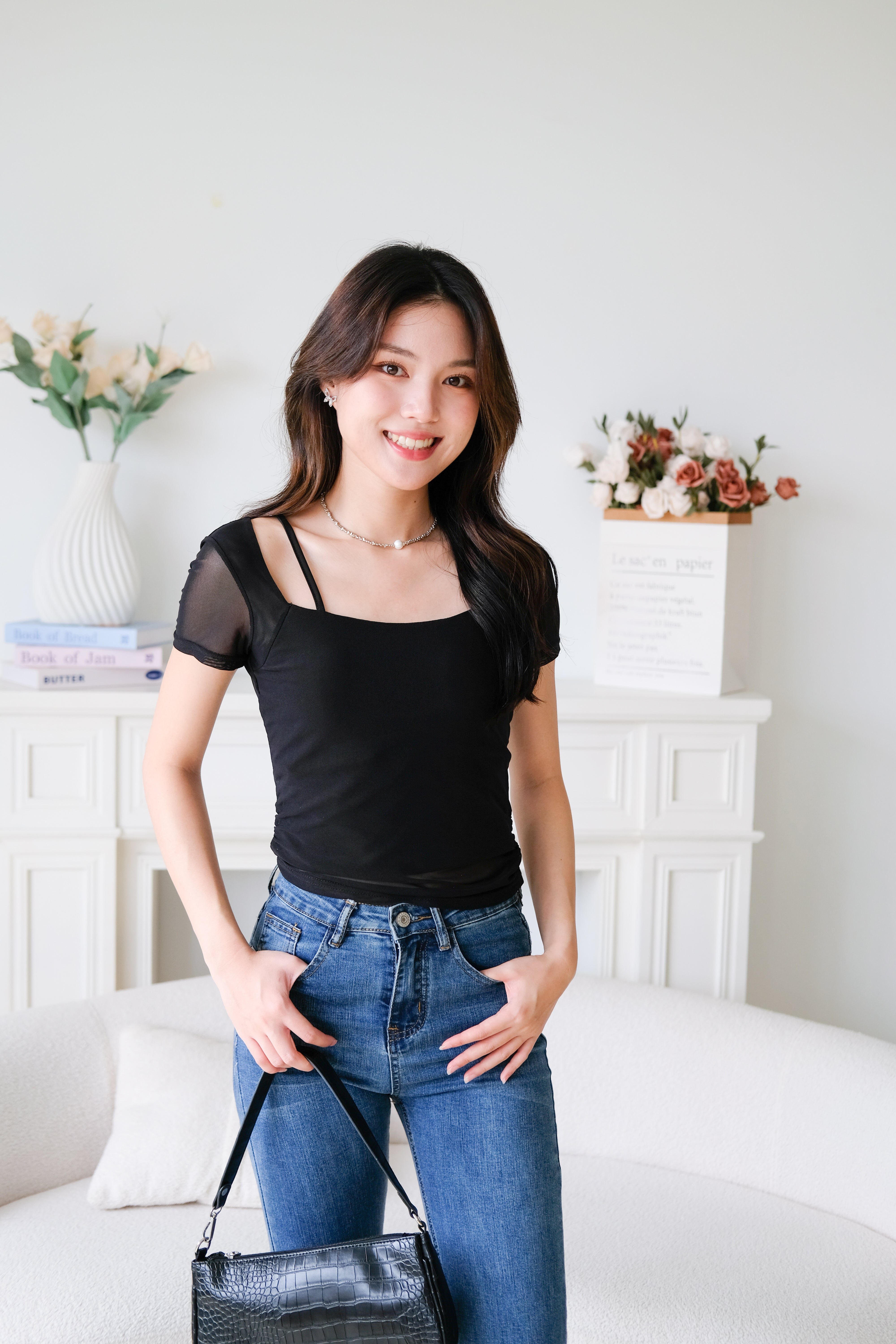 Giana Mesh Stretchy Padded Top (Black)