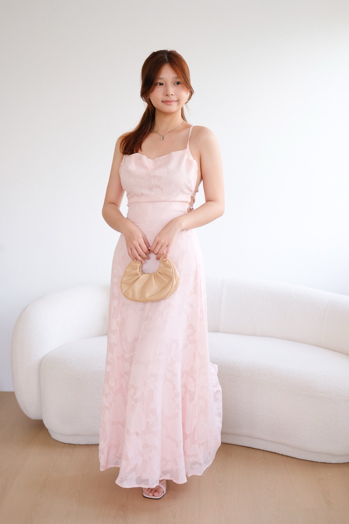 Pink Organza Bareback Maxi Dress