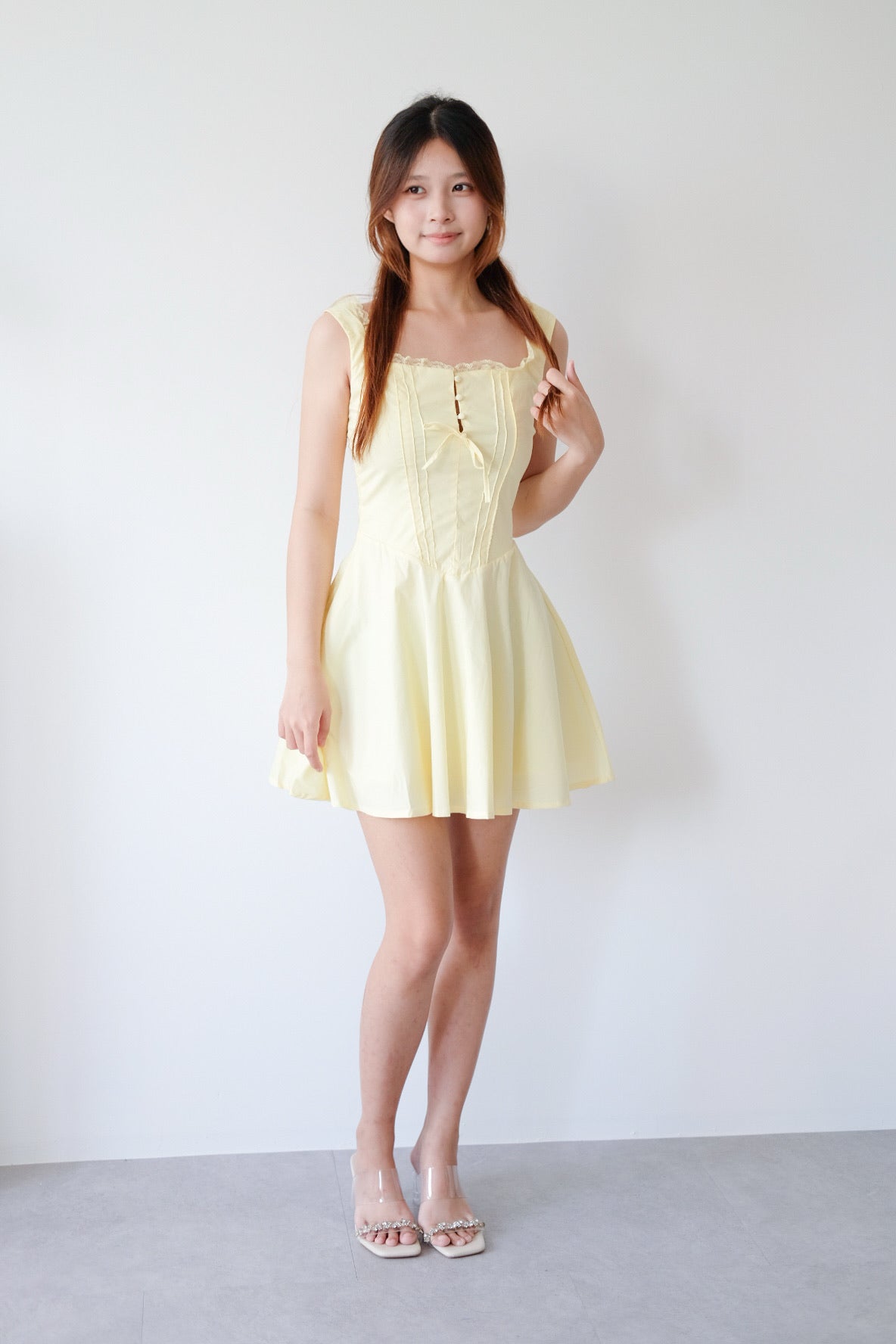 Yellow Midi Dress with Lace Straps