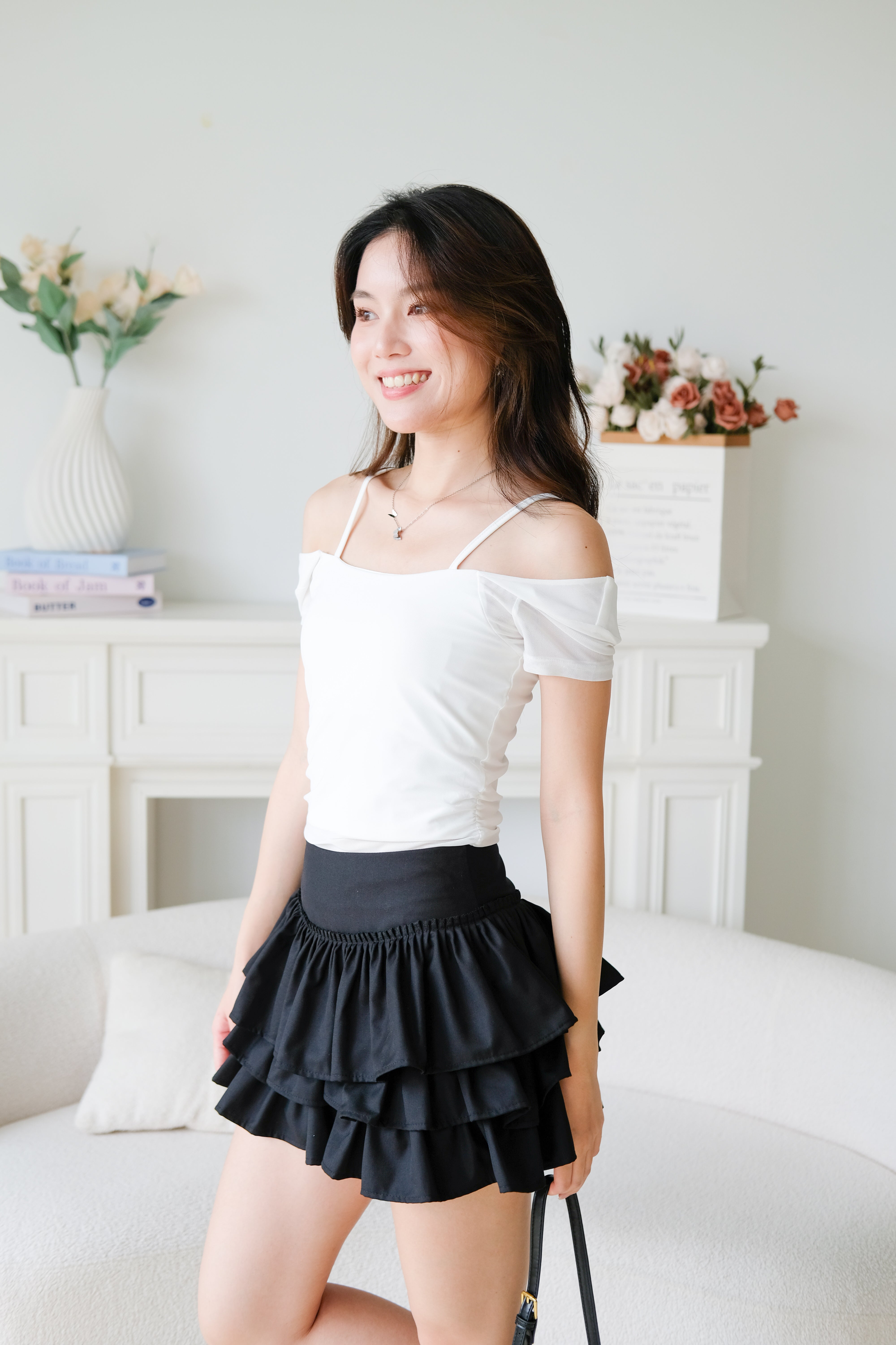 Giana Mesh Stretchy Padded Top (White)
