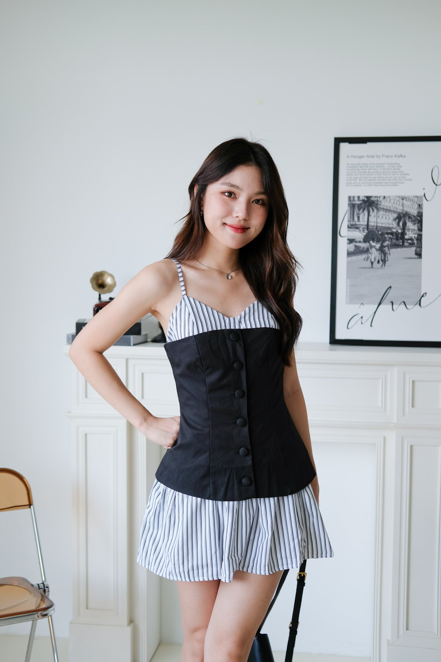 Camie Stripes Contrast Dress (Black Stripes)