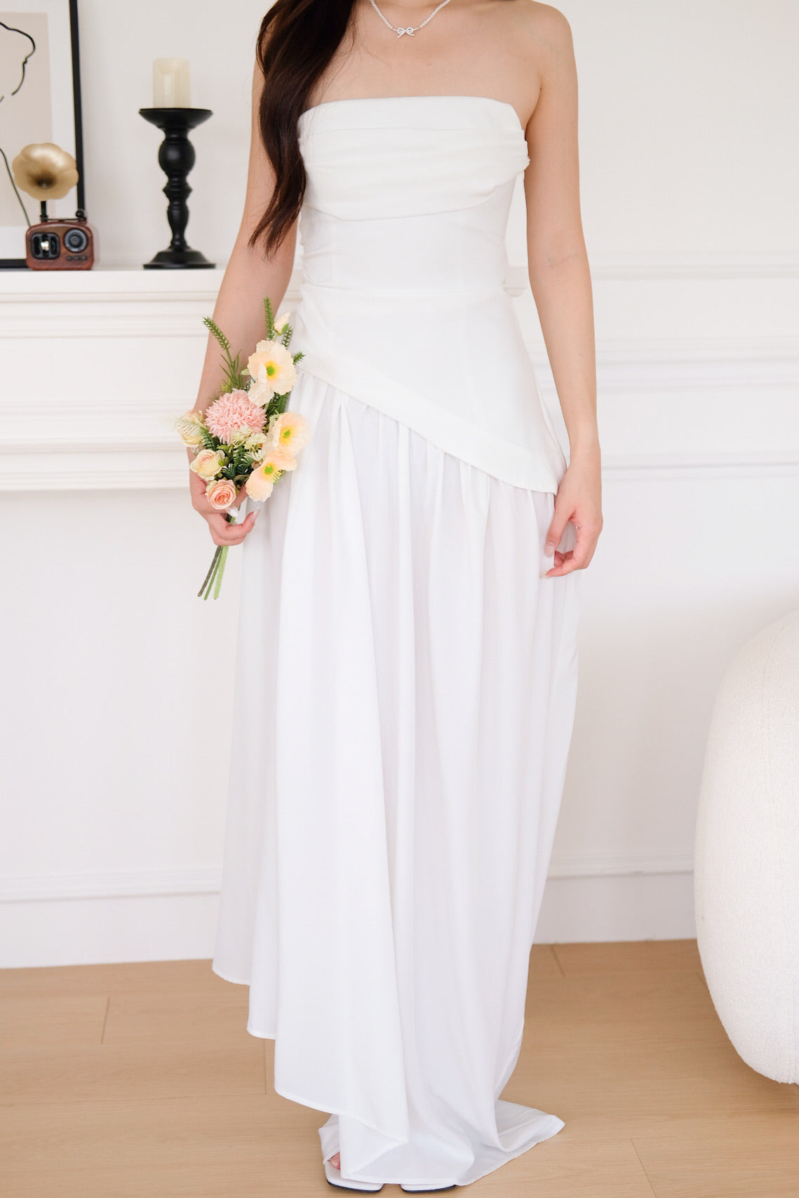 Kellie Asymmetrical Tube Maxi Dress (White)