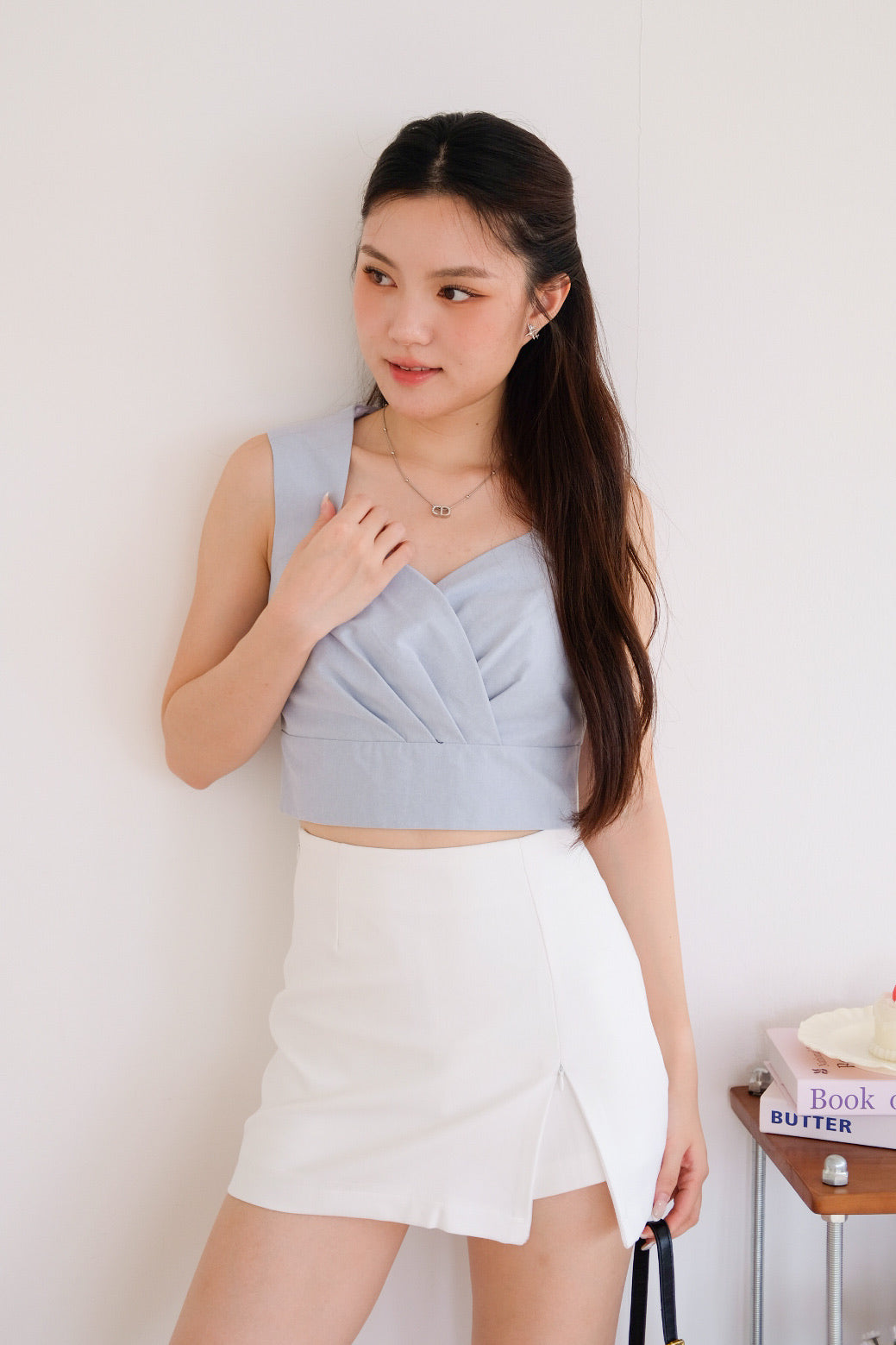 Hayley Sweetheart Crop Top (Light Blue)