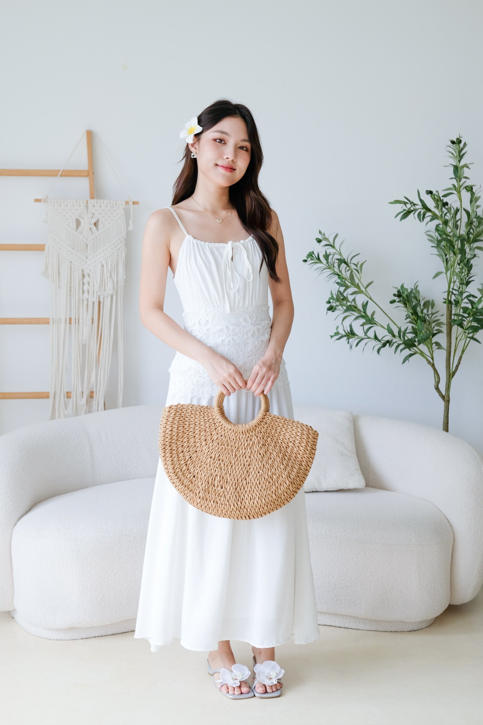 Saphira Crochet Maxi Dress (White)