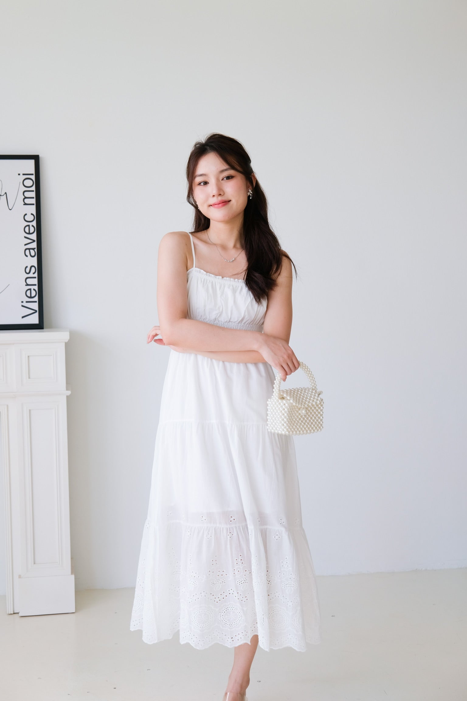 Adelaide Smocked Eyelet Maxi Dress (White)