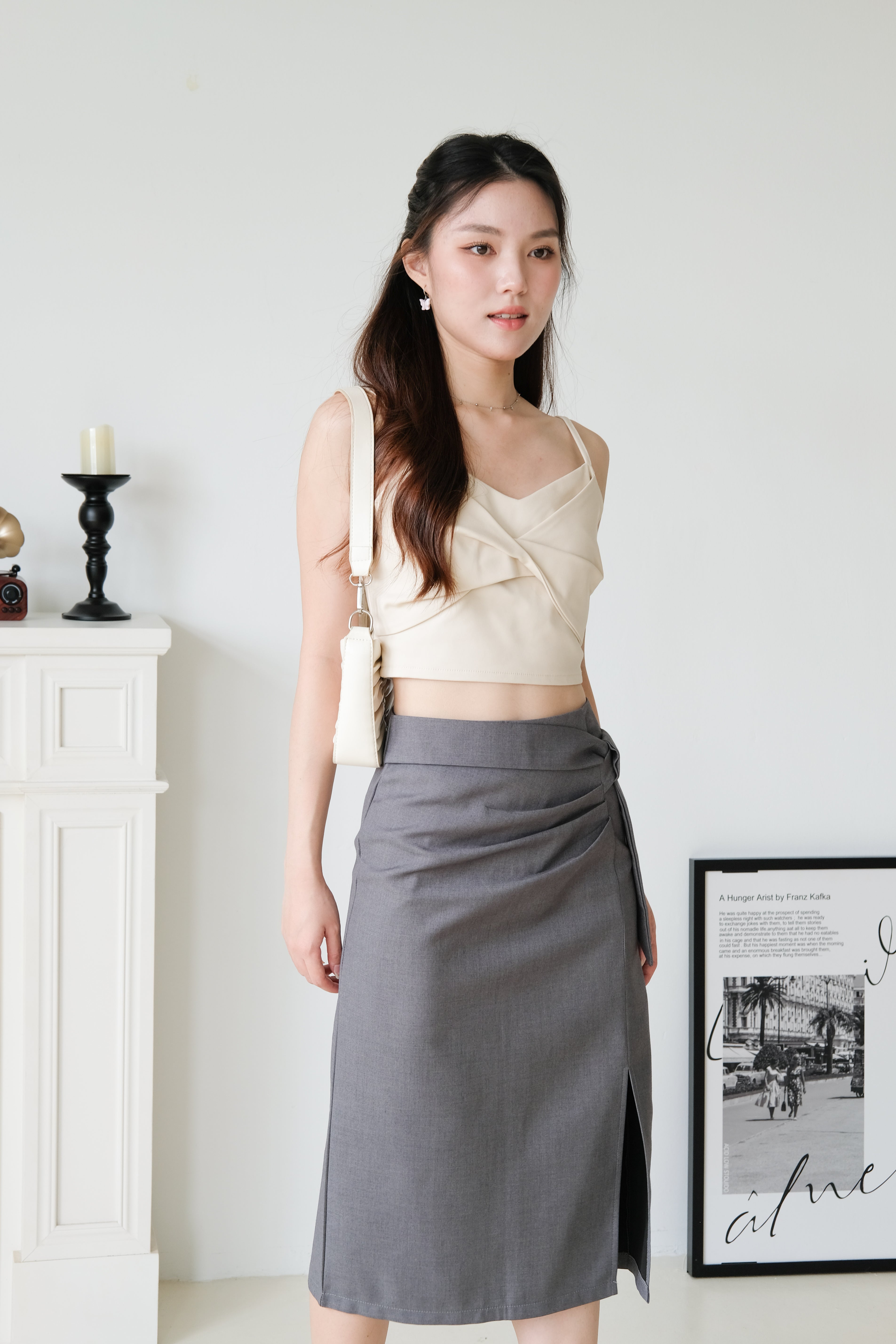 Addie Side Ruched Pencil Skirt (Grey)